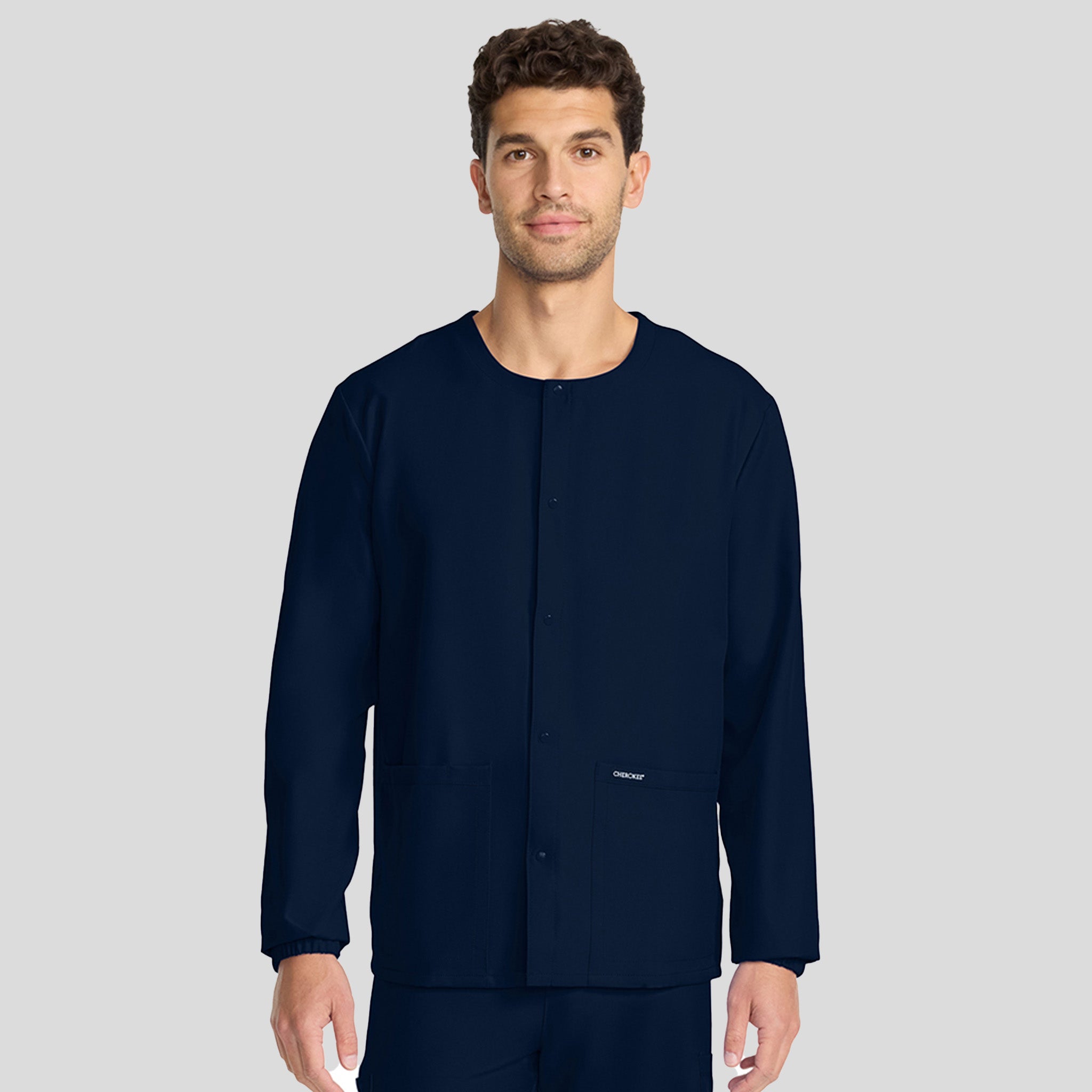 Unisex Snap-Front Crew Neck Scrub Jacket | Navy