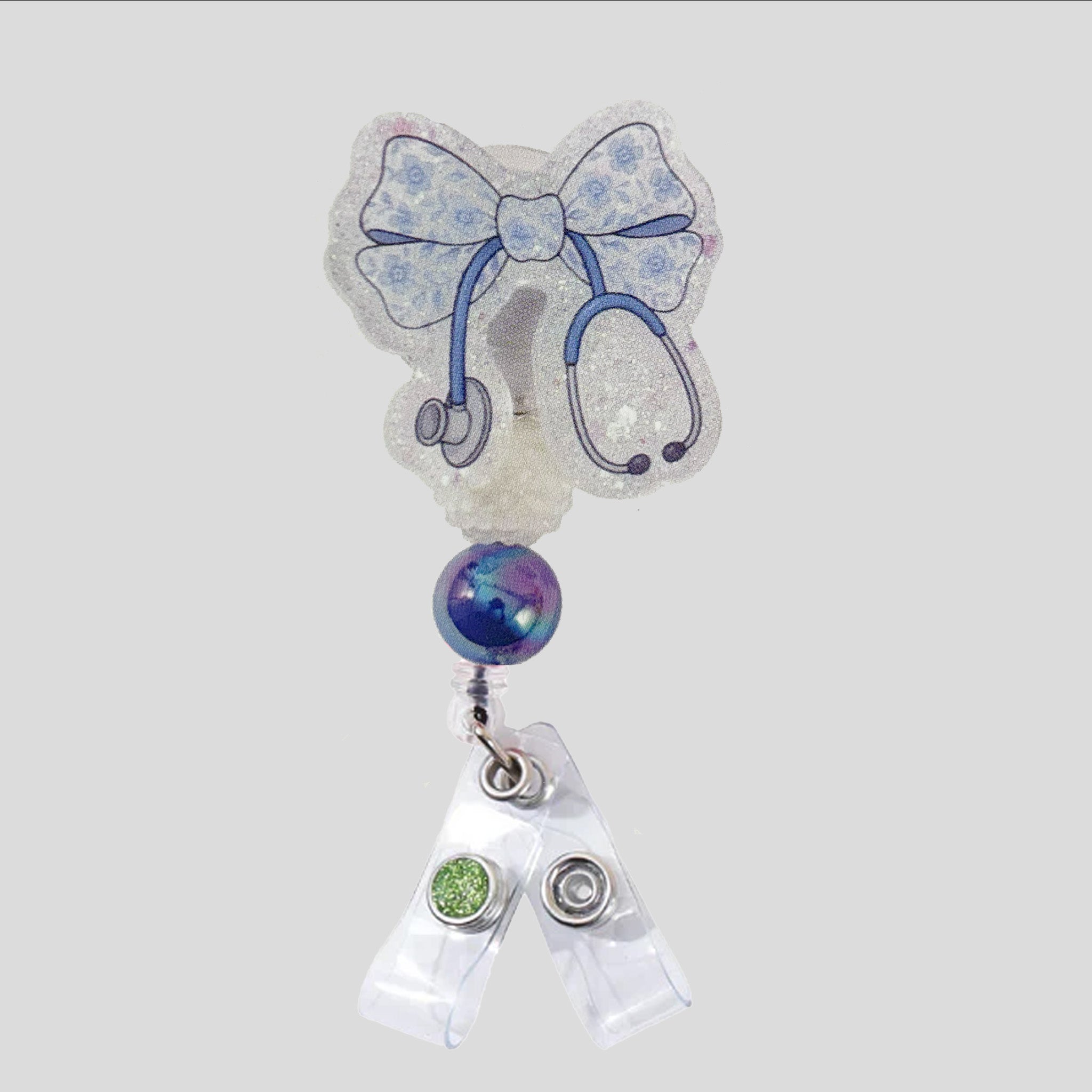Glitterific Resin Blue Scope Bow Badge Reel