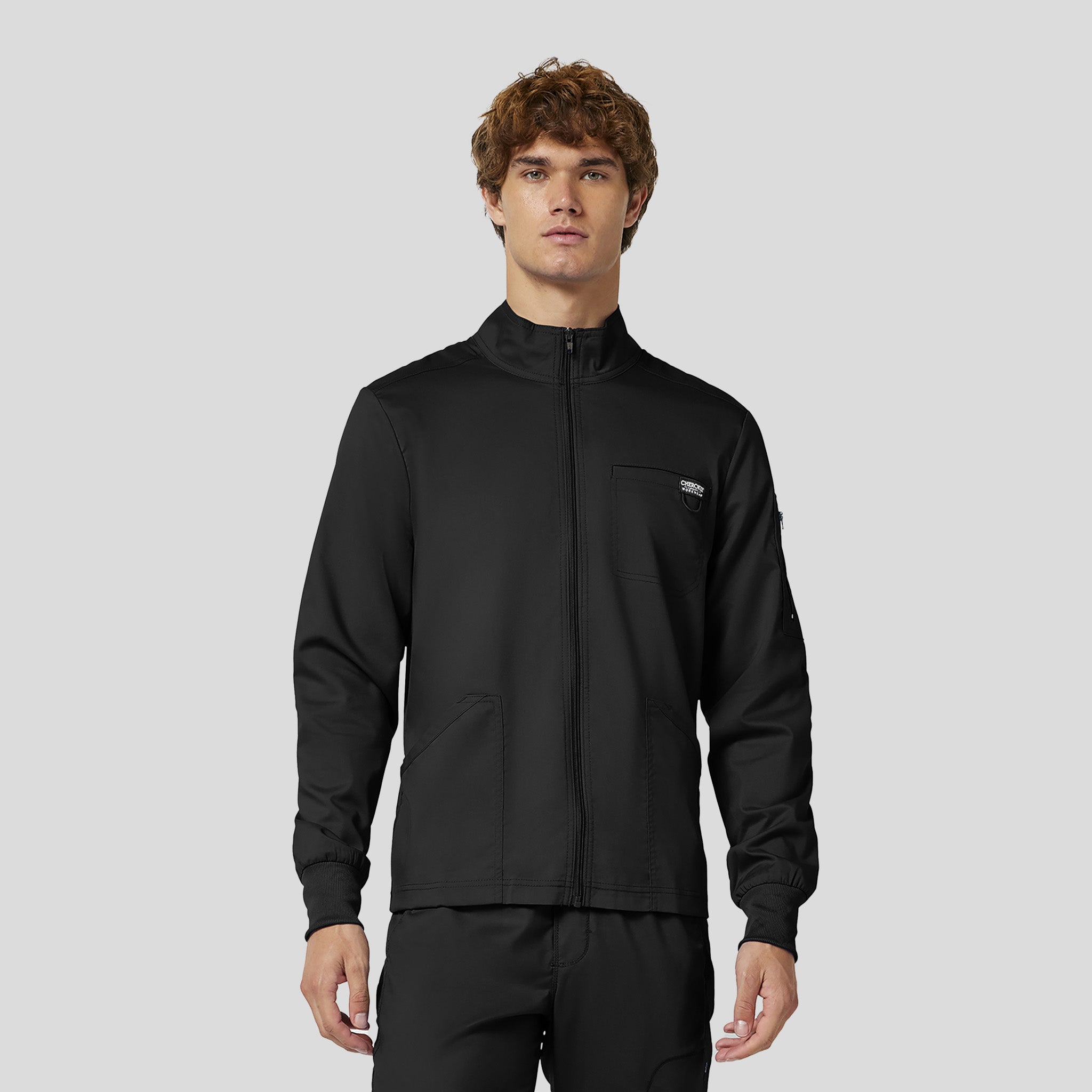 Men's Zip Front Scrub Jacket | Black