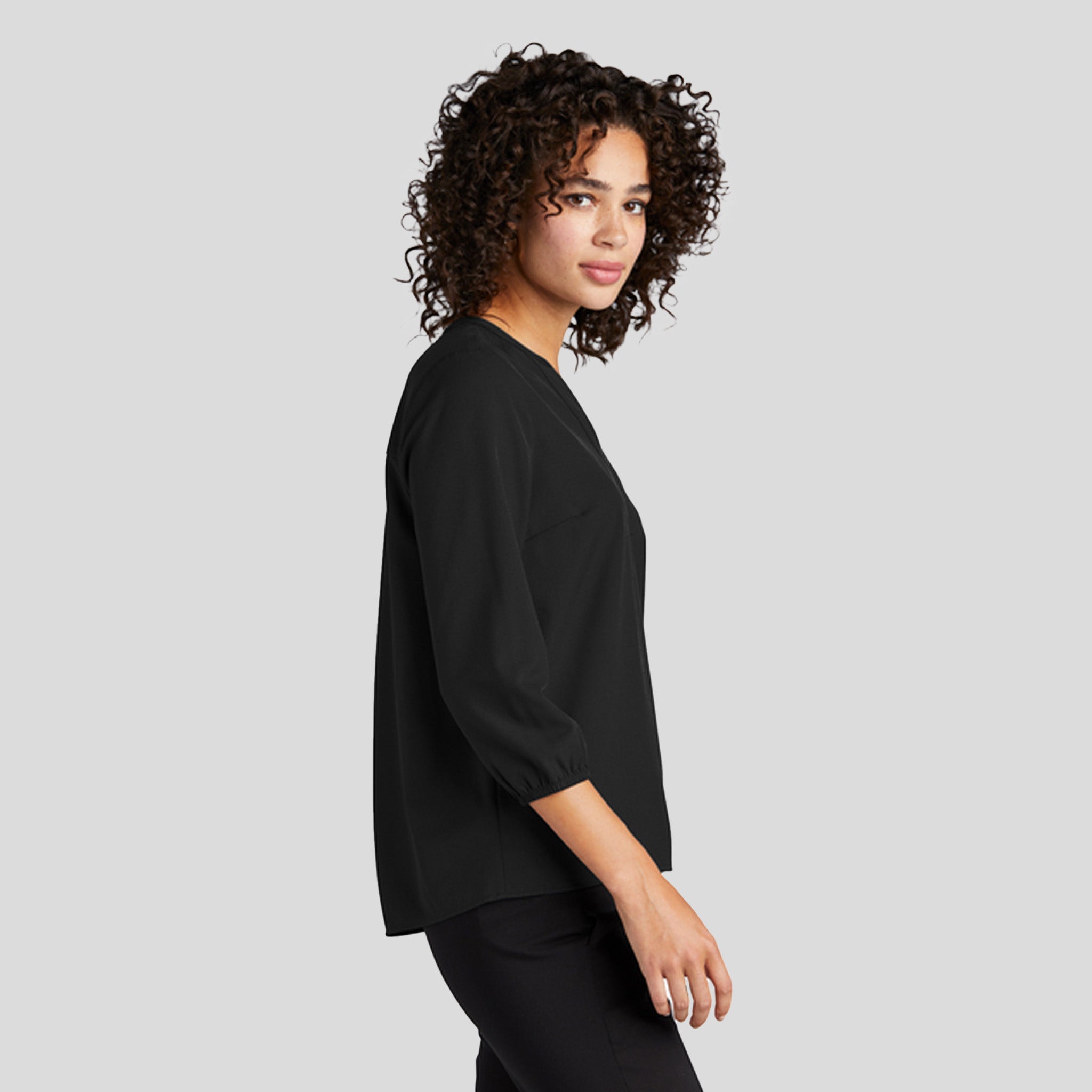 Women's Stretch Crepe 3/4-Sleeve Blouse | Deep Black