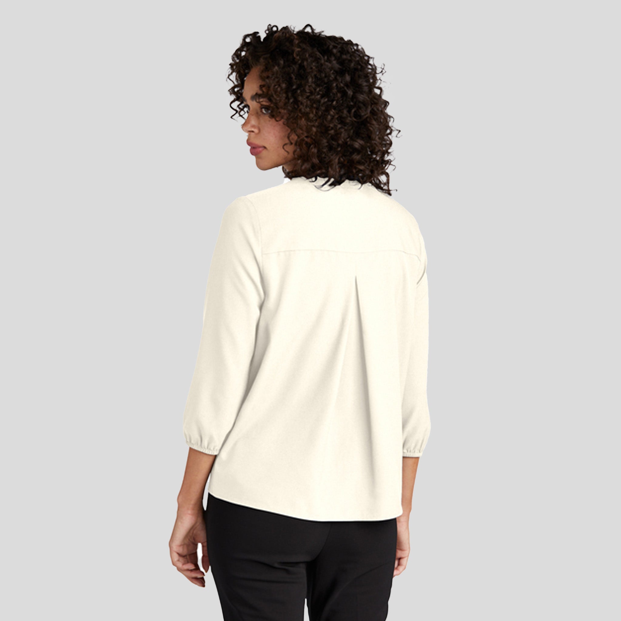 Women's Stretch Crepe 3/4-Sleeve Blouse | Ivory Chiffon