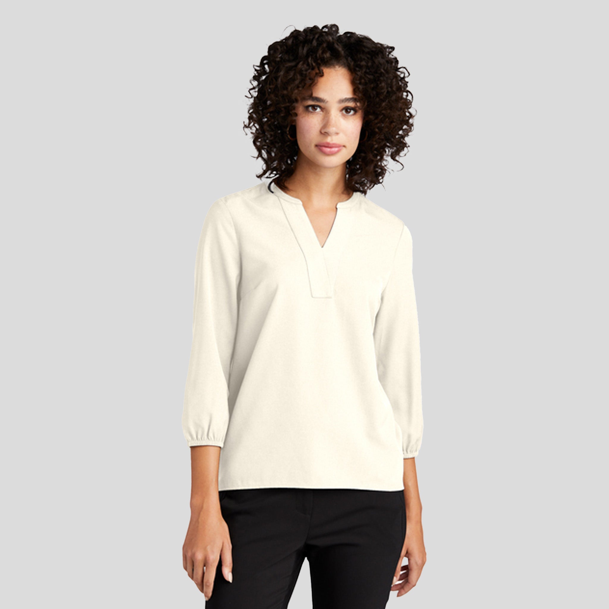 Women's Stretch Crepe 3/4-Sleeve Blouse | Ivory Chiffon