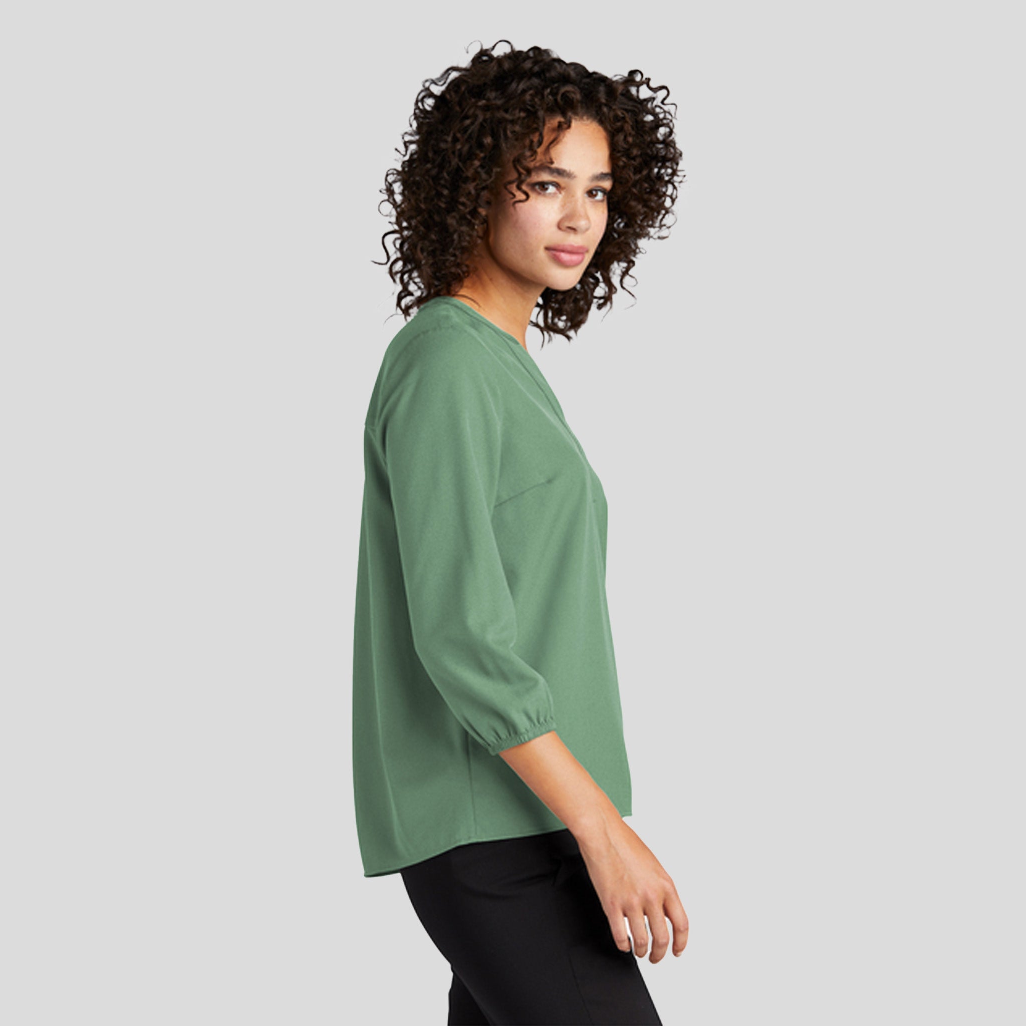 Women's Stretch Crepe 3/4-Sleeve Blouse | Sage