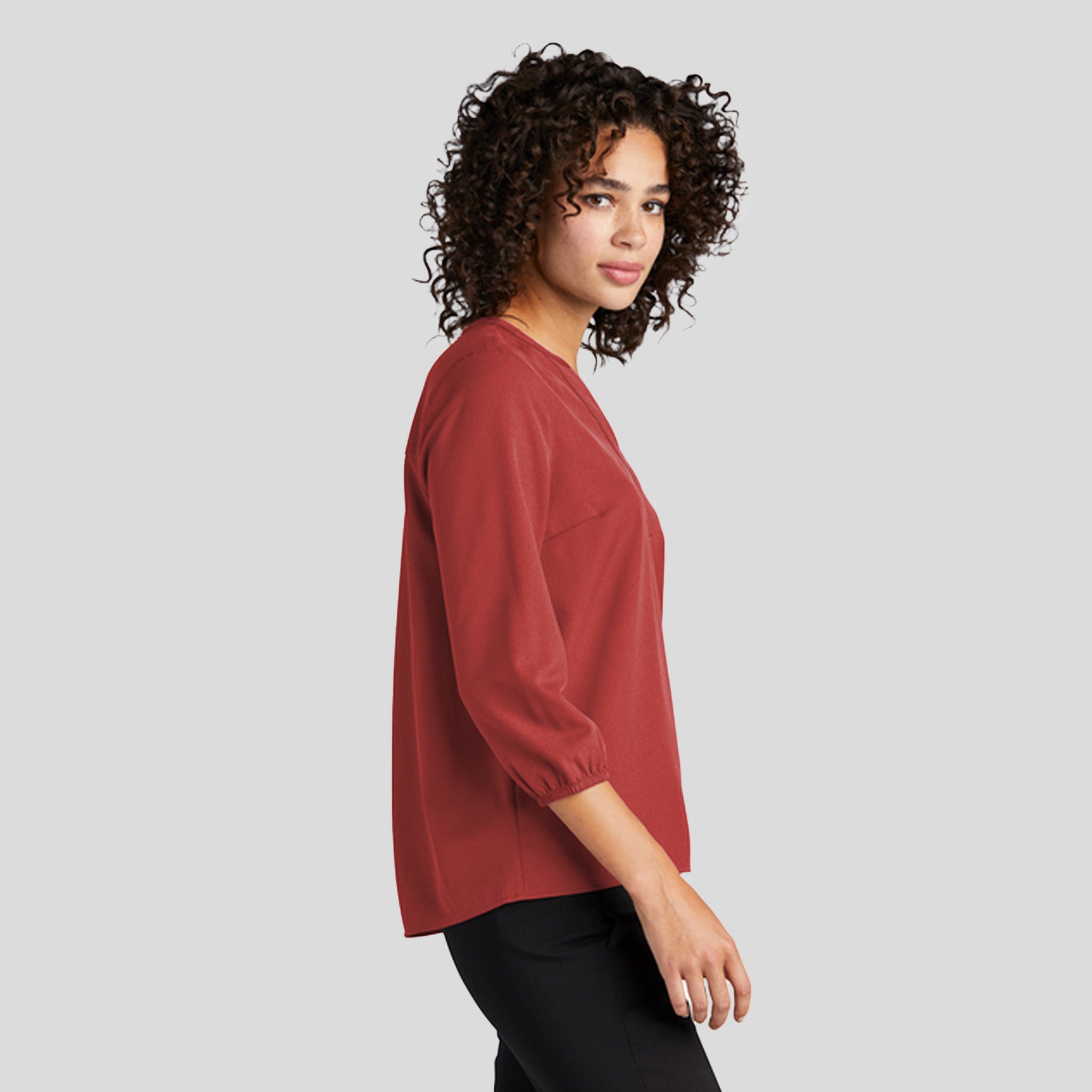 Women's Stretch Crepe 3/4-Sleeve Blouse | Terracotta