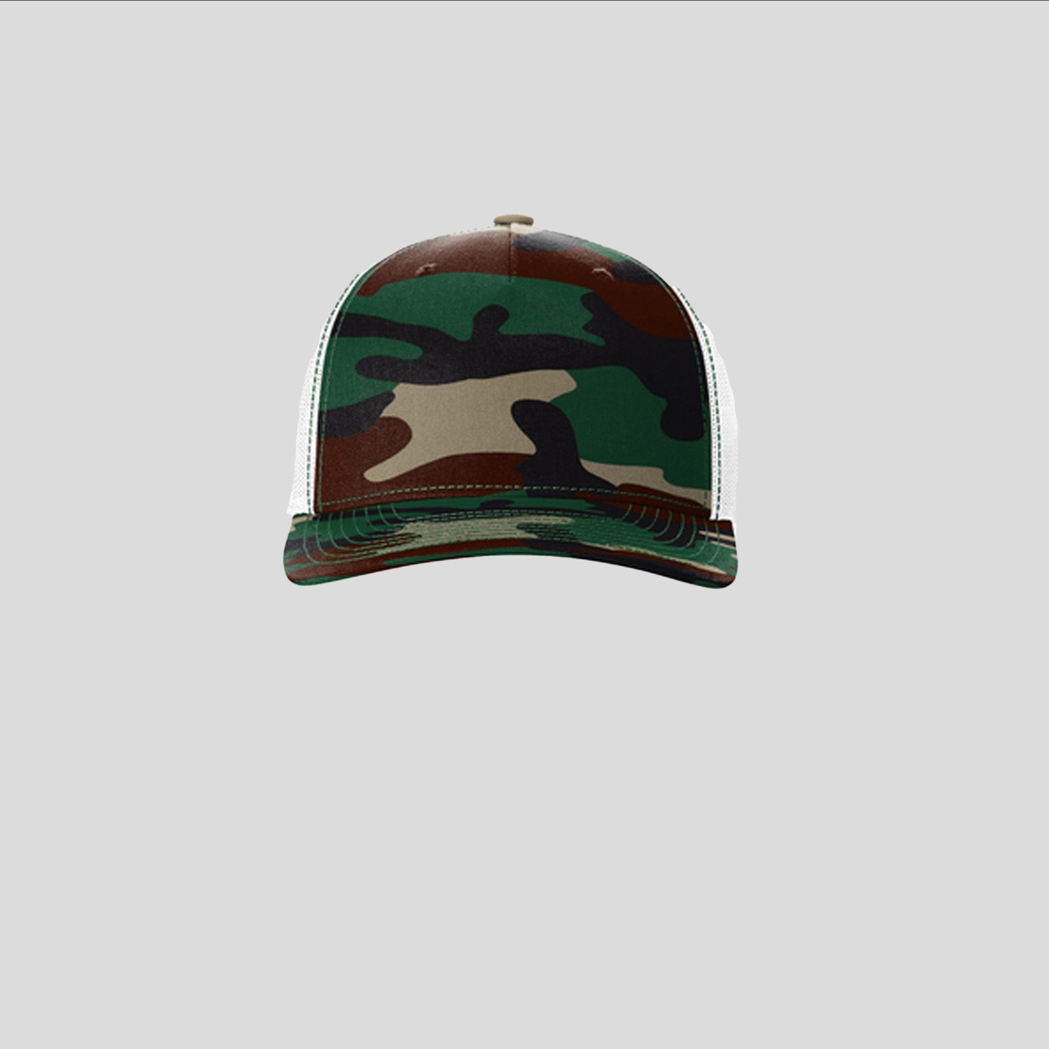 Printed Five-Panel Trucker Hat | Green Camo/White