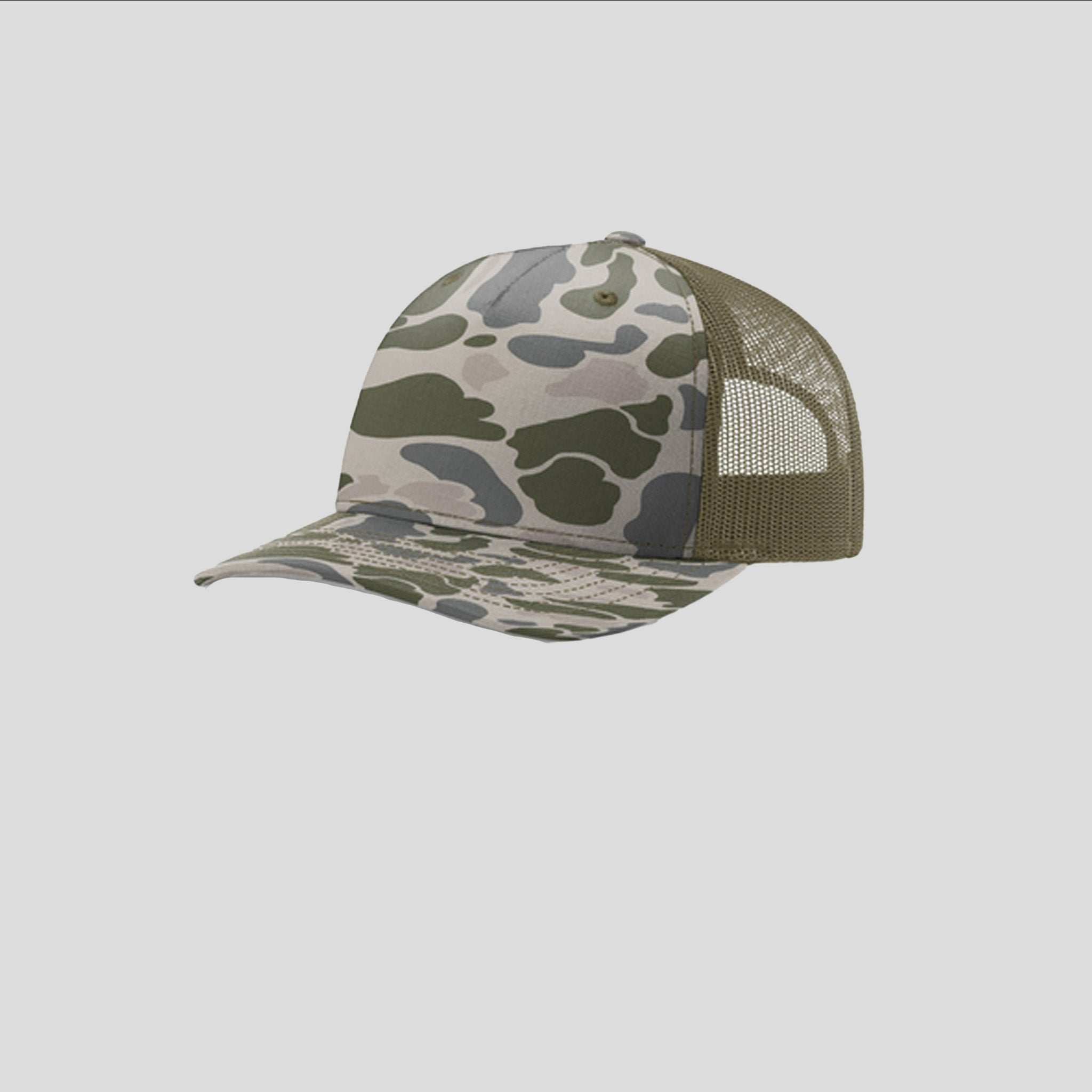 Printed Five-Panel Trucker Hat | Marsh Duck Camo/Loden