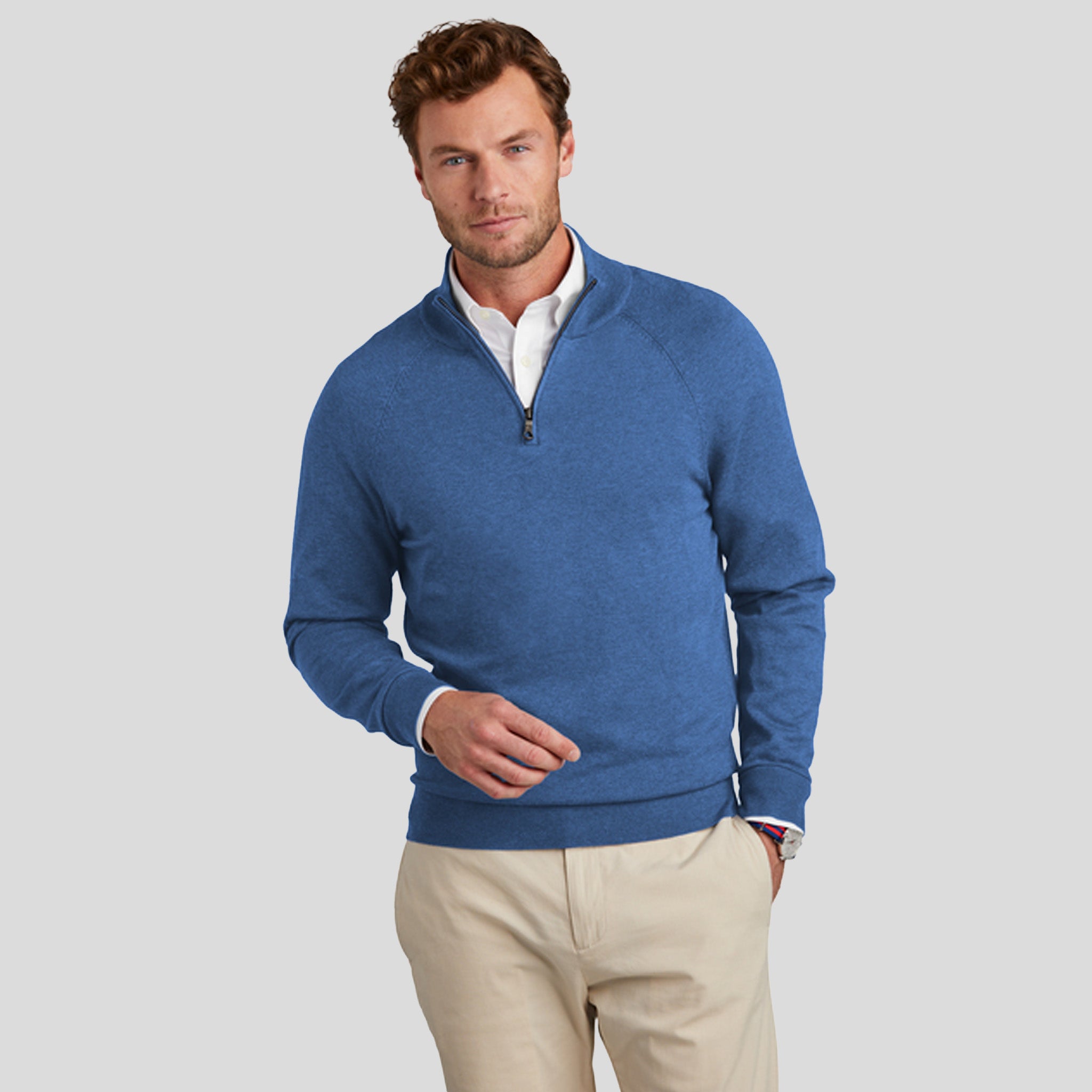 Men's Cotton Stretch 1/4-Zip Sweater | Charter Blue Heather