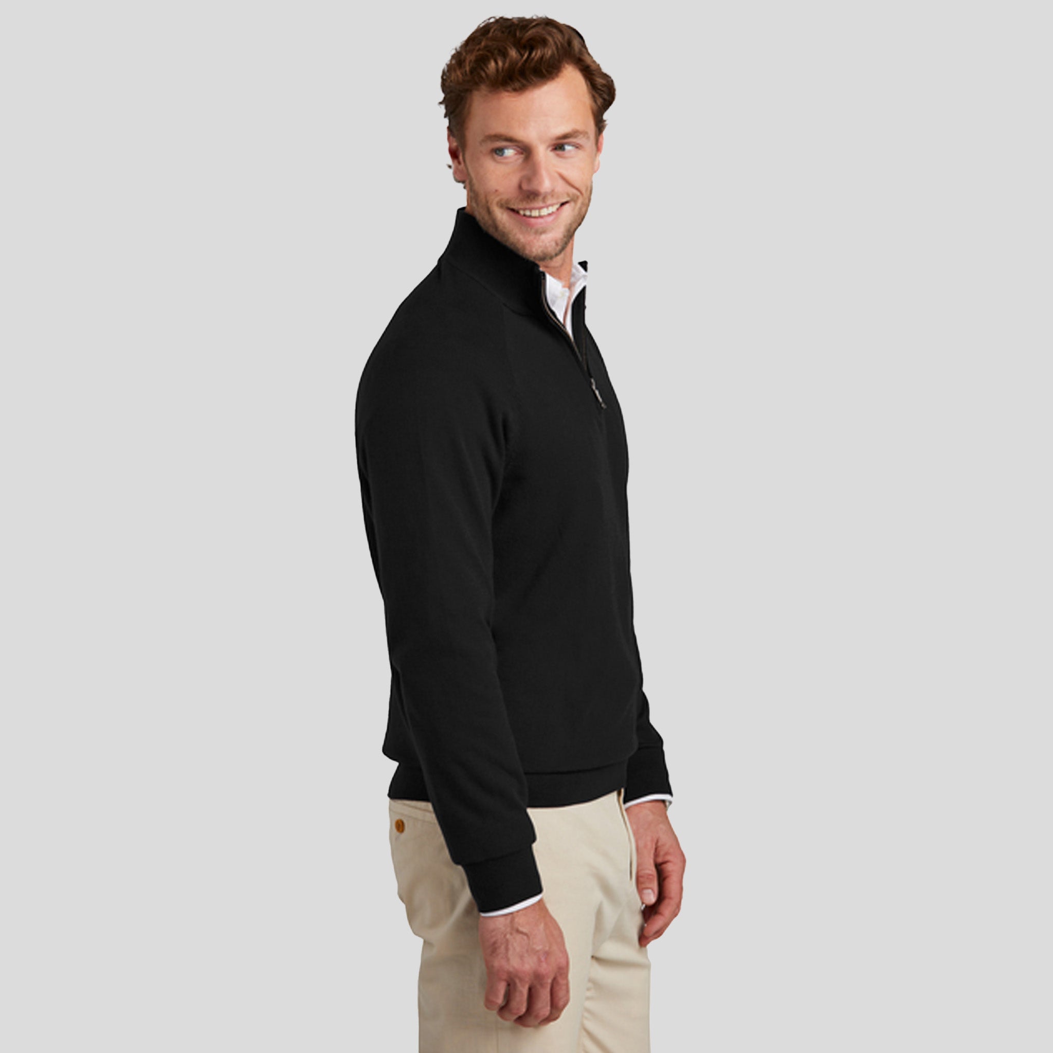 Men's Cotton Stretch 1/4-Zip Sweater | Deep Black