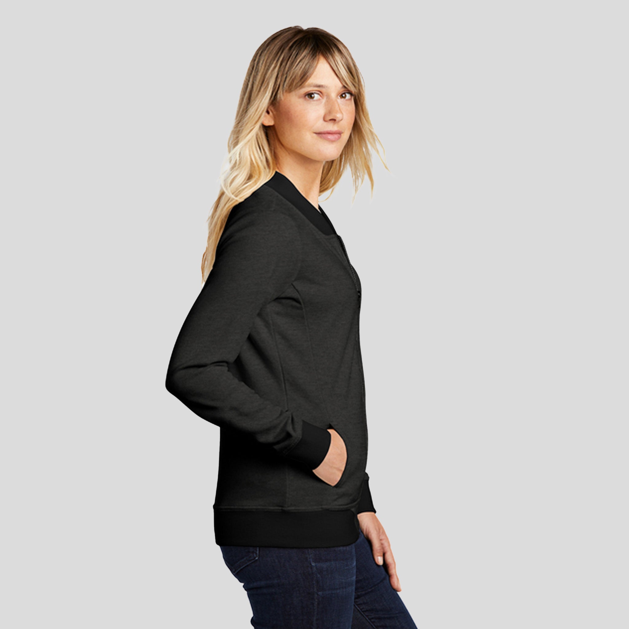 Women's Lightweight French Terry Bomber | Heather Black