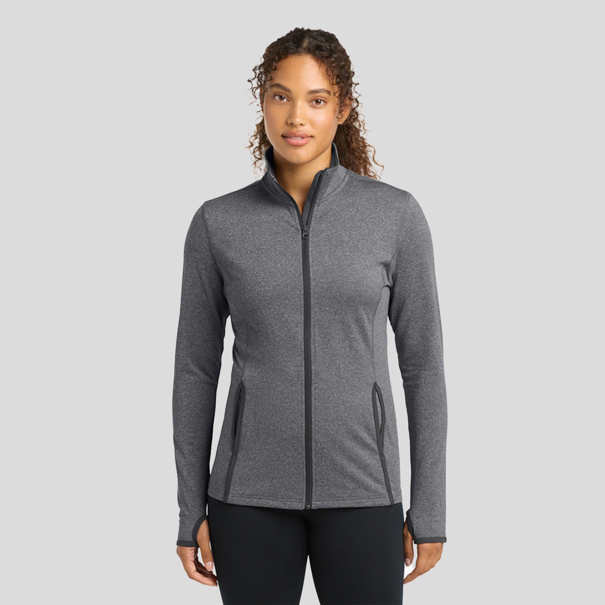Women's Sport-Wickยฎ Stretch Contrast Full-Zip Jacket | Charcoal Grey Heather/Charcoal Grey