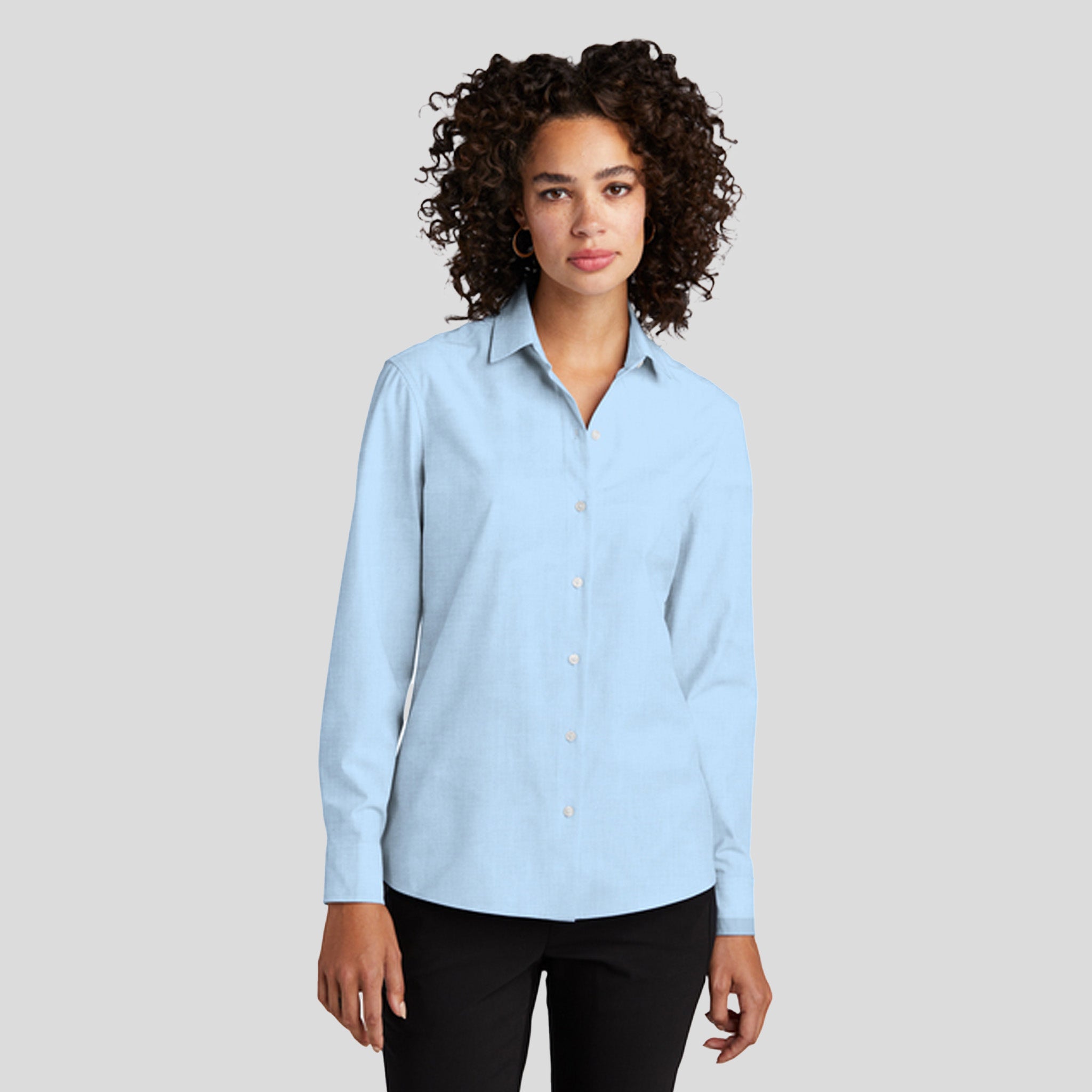 Womenβs Long Sleeve Stretch Woven Shirt | Air Blue End on End