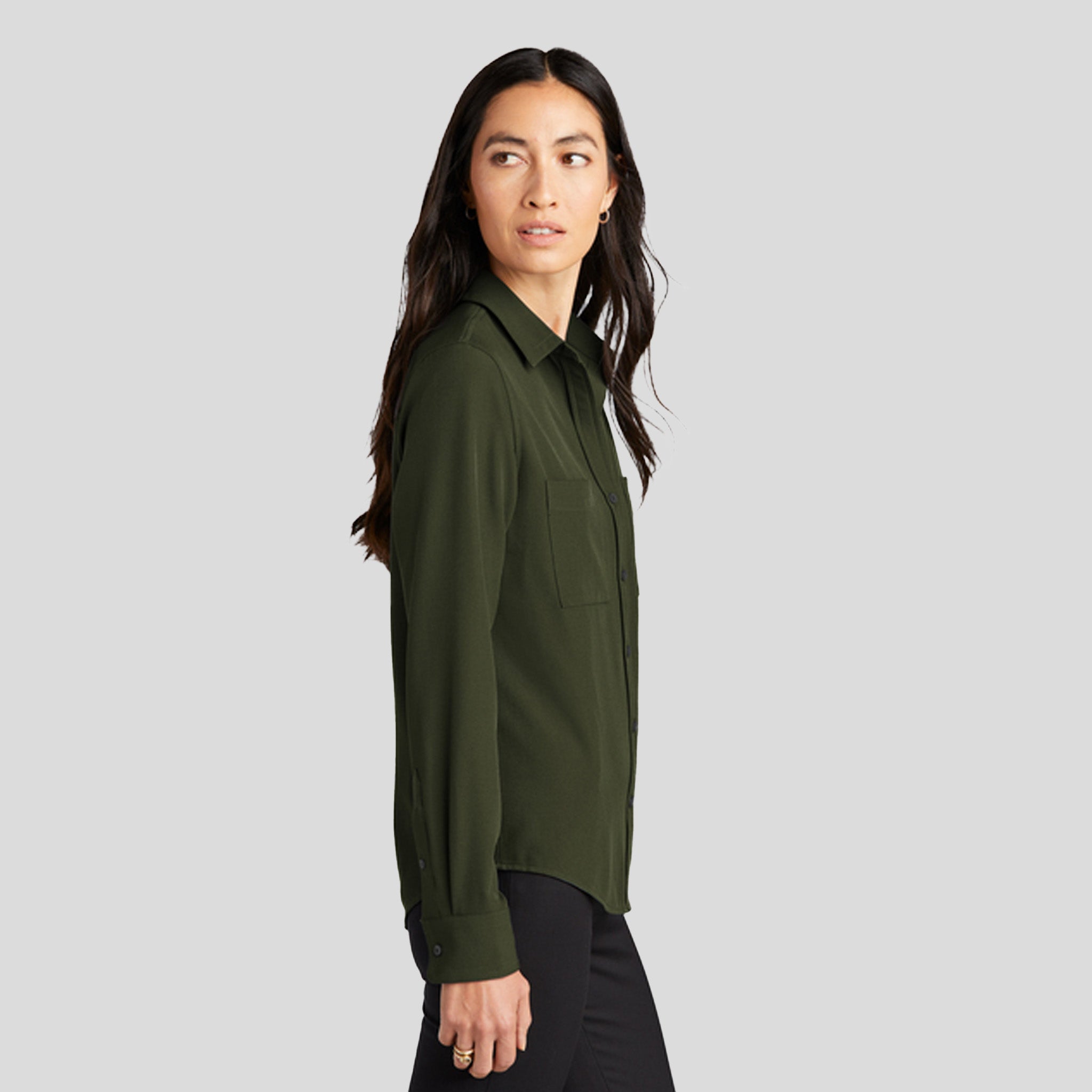 Women's Stretch Crepe Long Sleeve Camp Blouse | Townsend Green