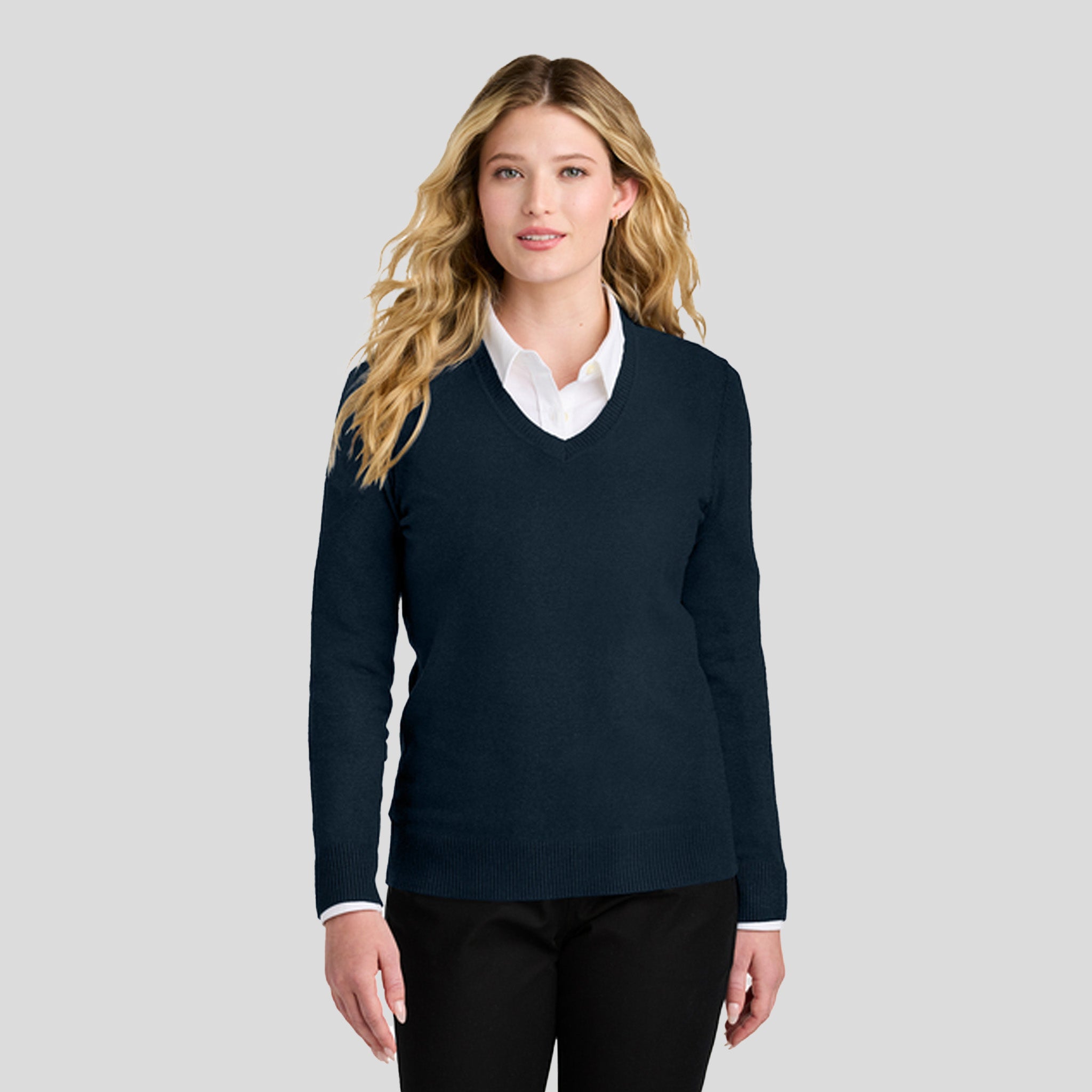 Womenβs Easy Care V-Neck Sweater | River Blue Navy