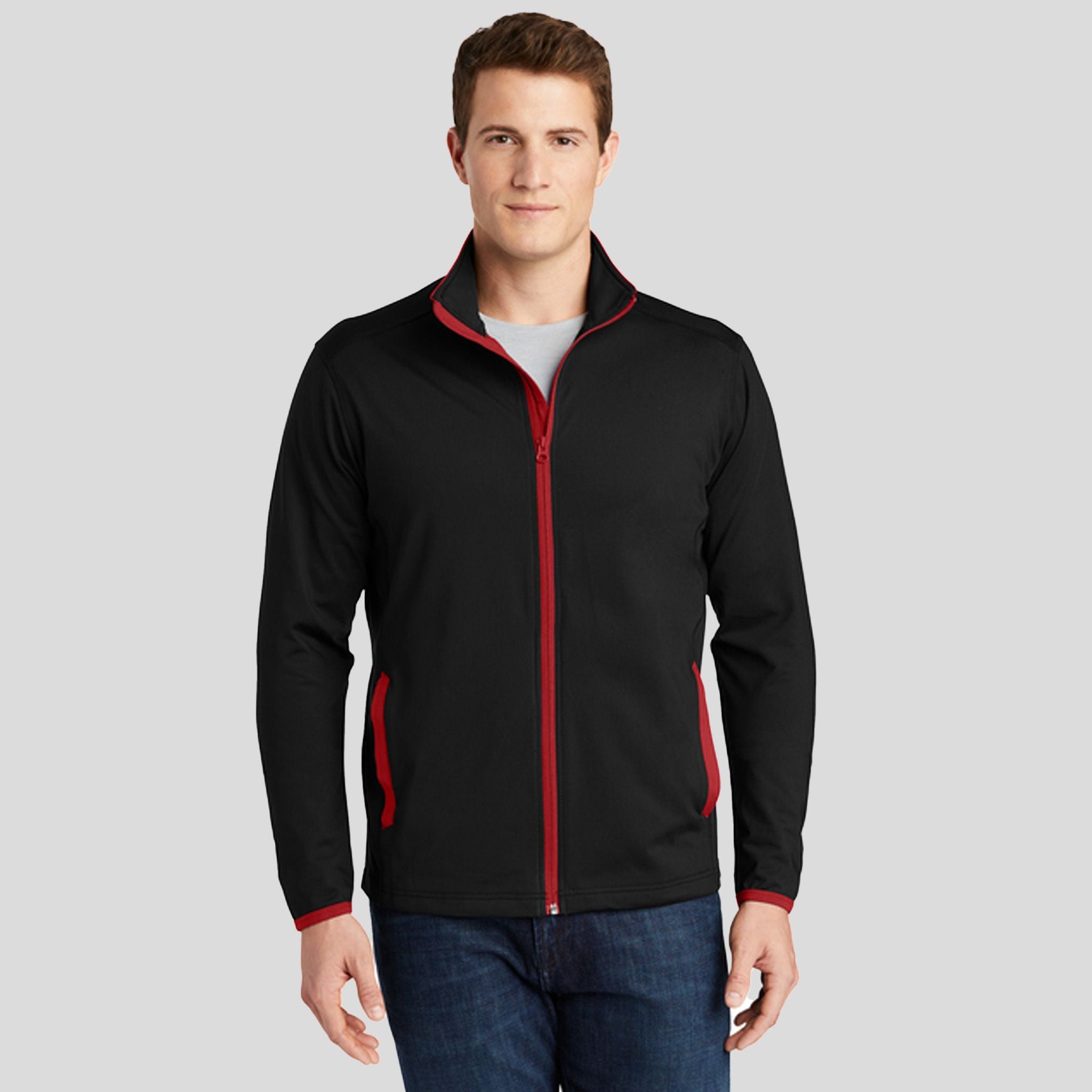 Sport-Wickยฎ Stretch Contrast Full-Zip Jacket | Black/True Red