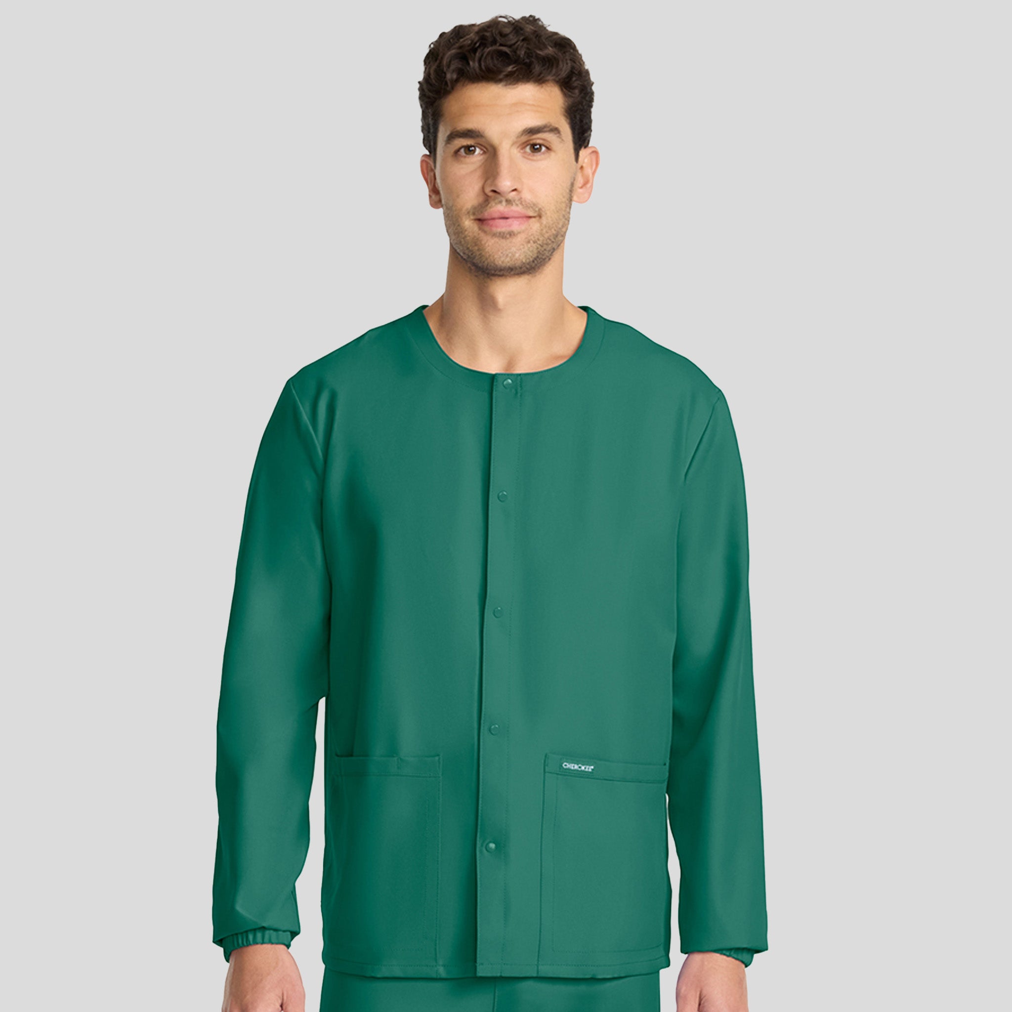 Unisex Snap-Front Crew Neck Scrub Jacket | Hunter