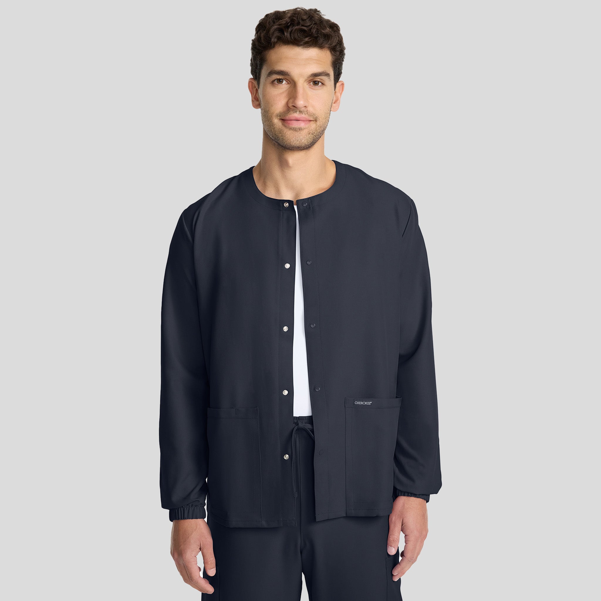 Unisex Snap-Front Crew Neck Scrub Jacket | Pewter
