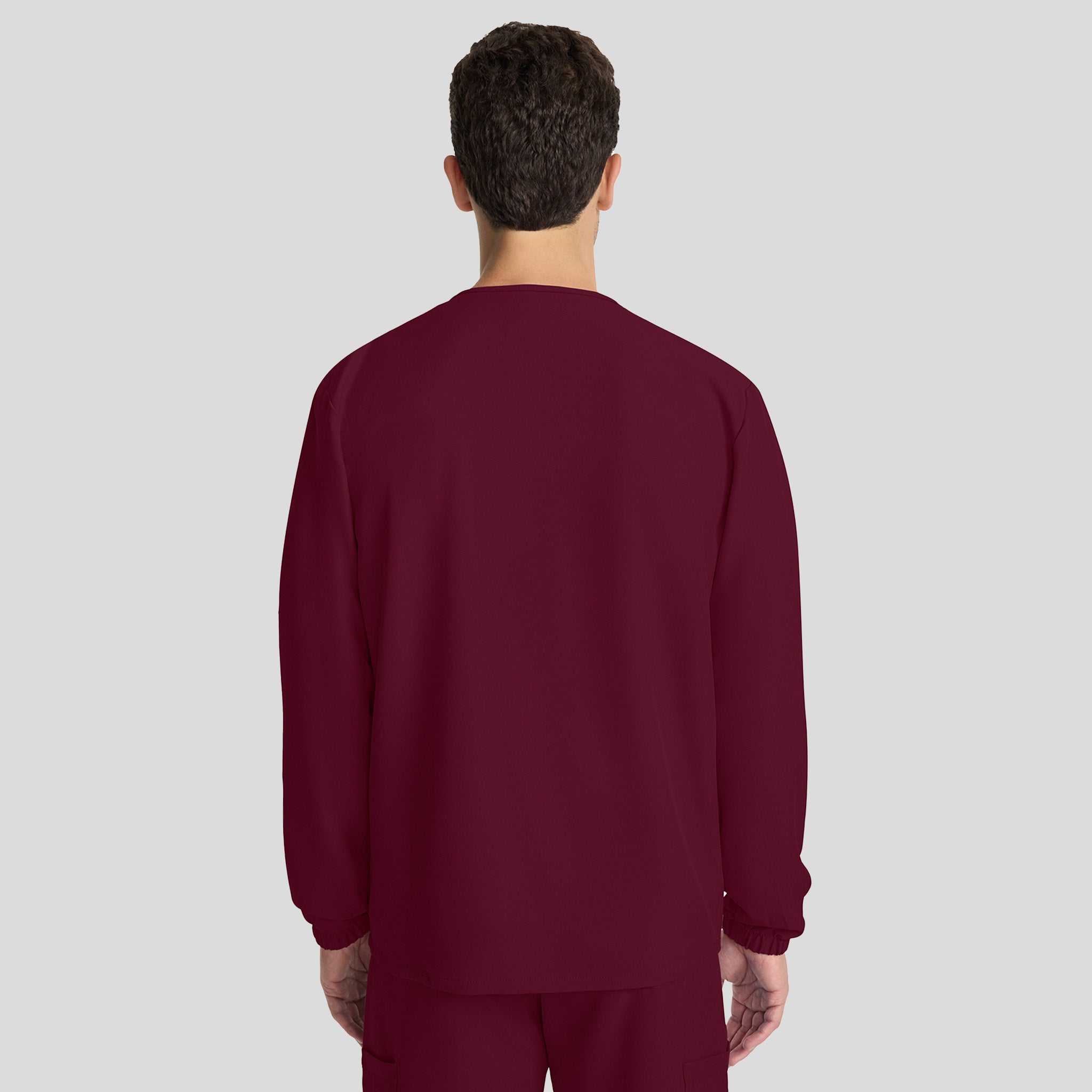 Unisex Snap-Front Crew Neck Scrub Jacket | Wine