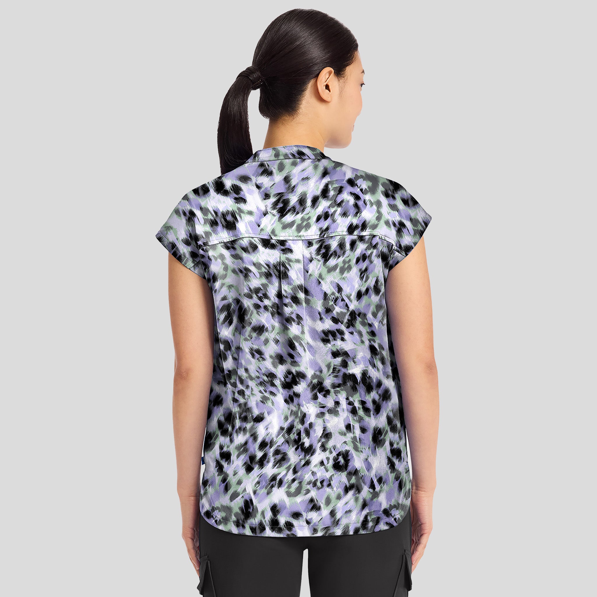 Journey Blurred Cheetah Print Scrub Top