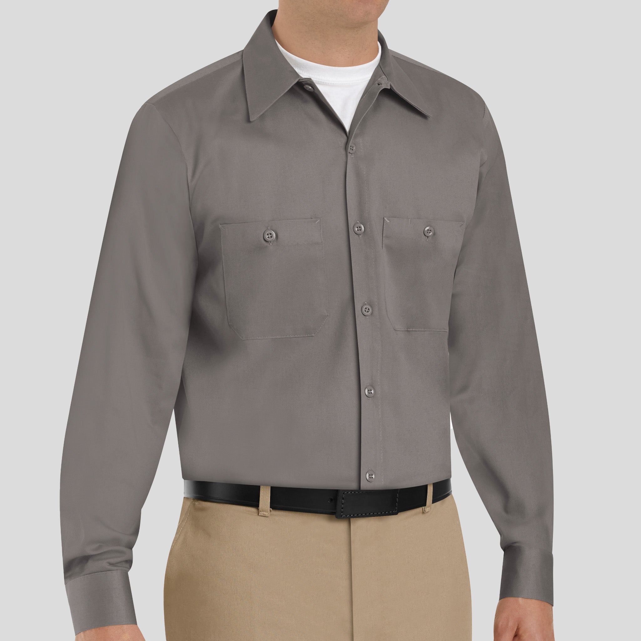 Men's Long Sleeve Wrinkle-Resistant Cotton Work Shirt | Graphite Grey