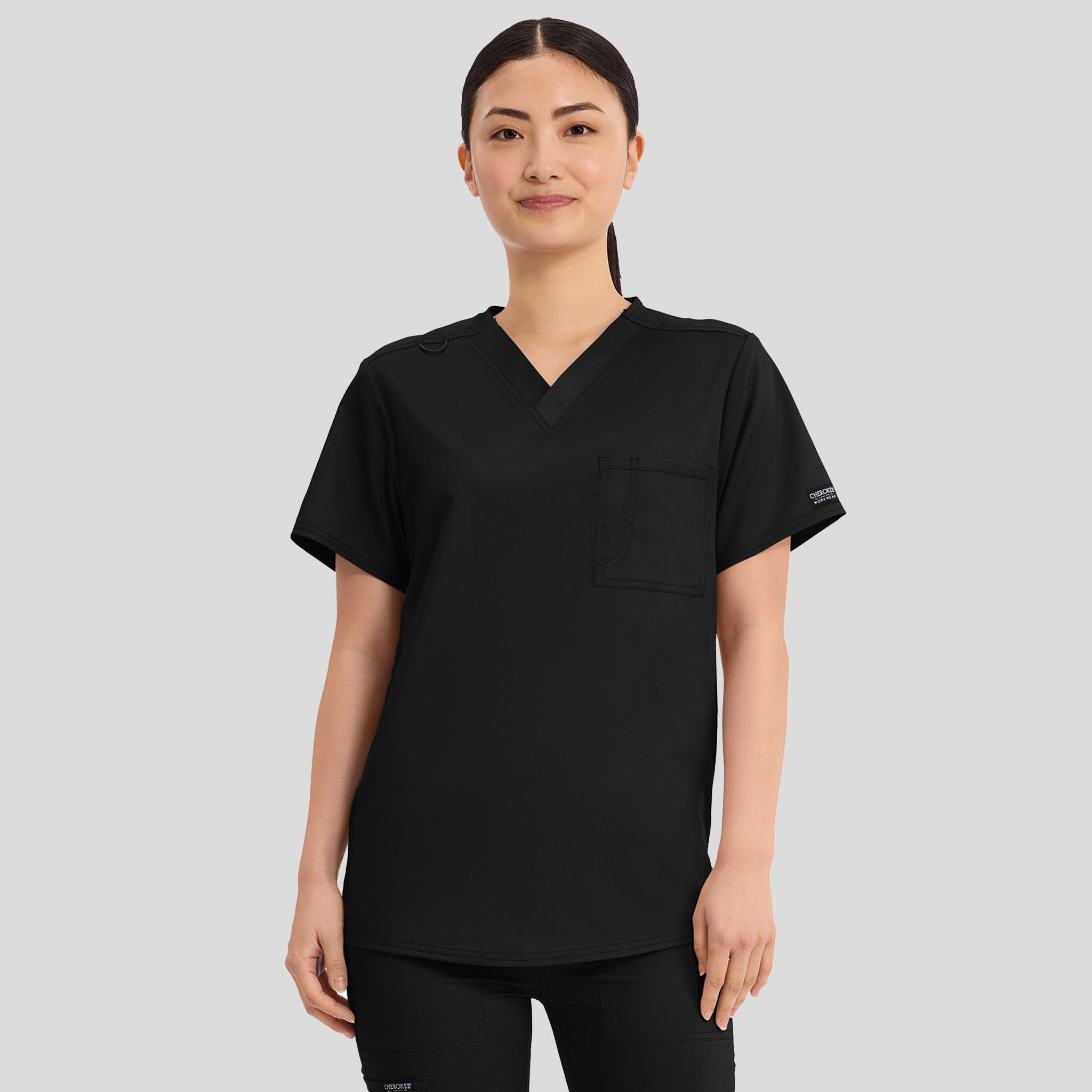 Unisex Tuck-In V-Neck Scrub Top | Black