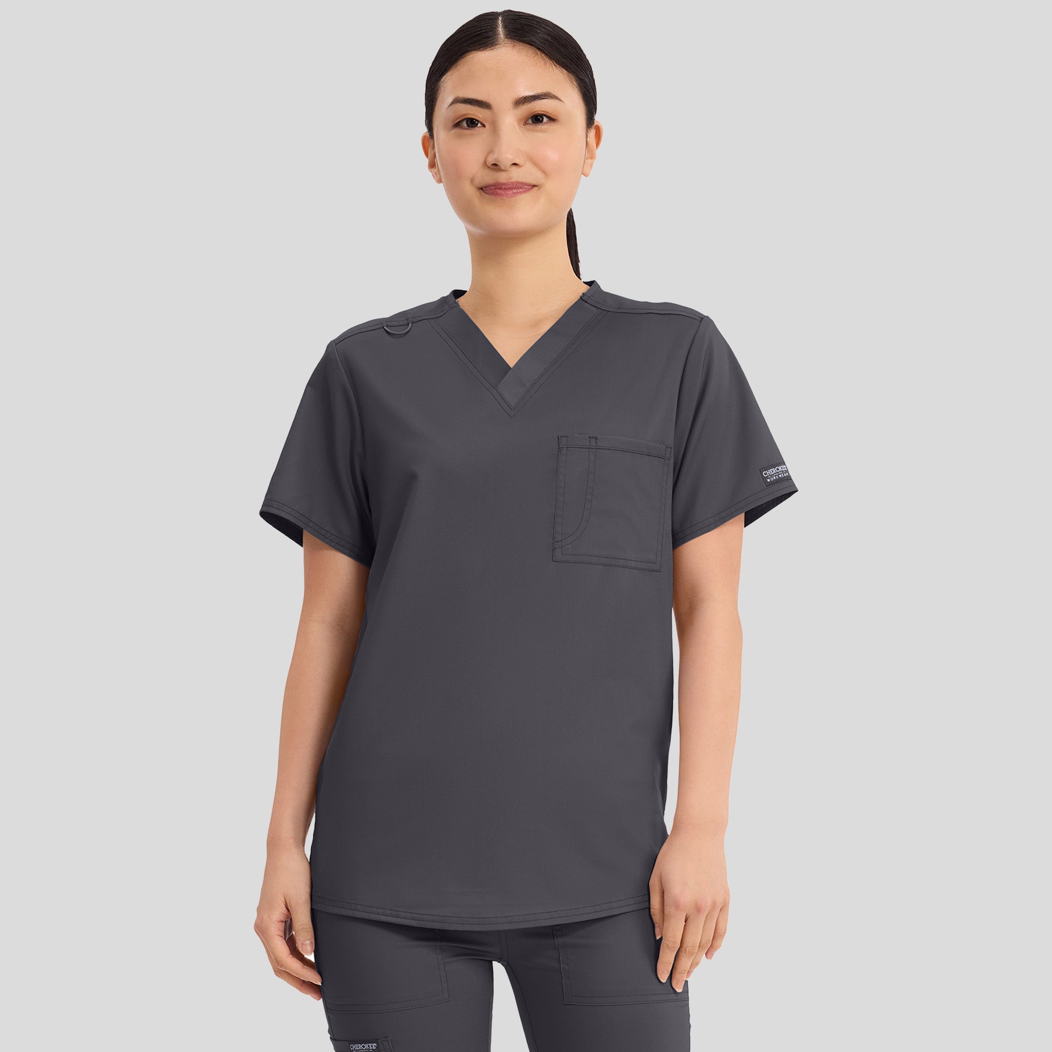 Unisex Tuck-In V-Neck Scrub Top | Pewter