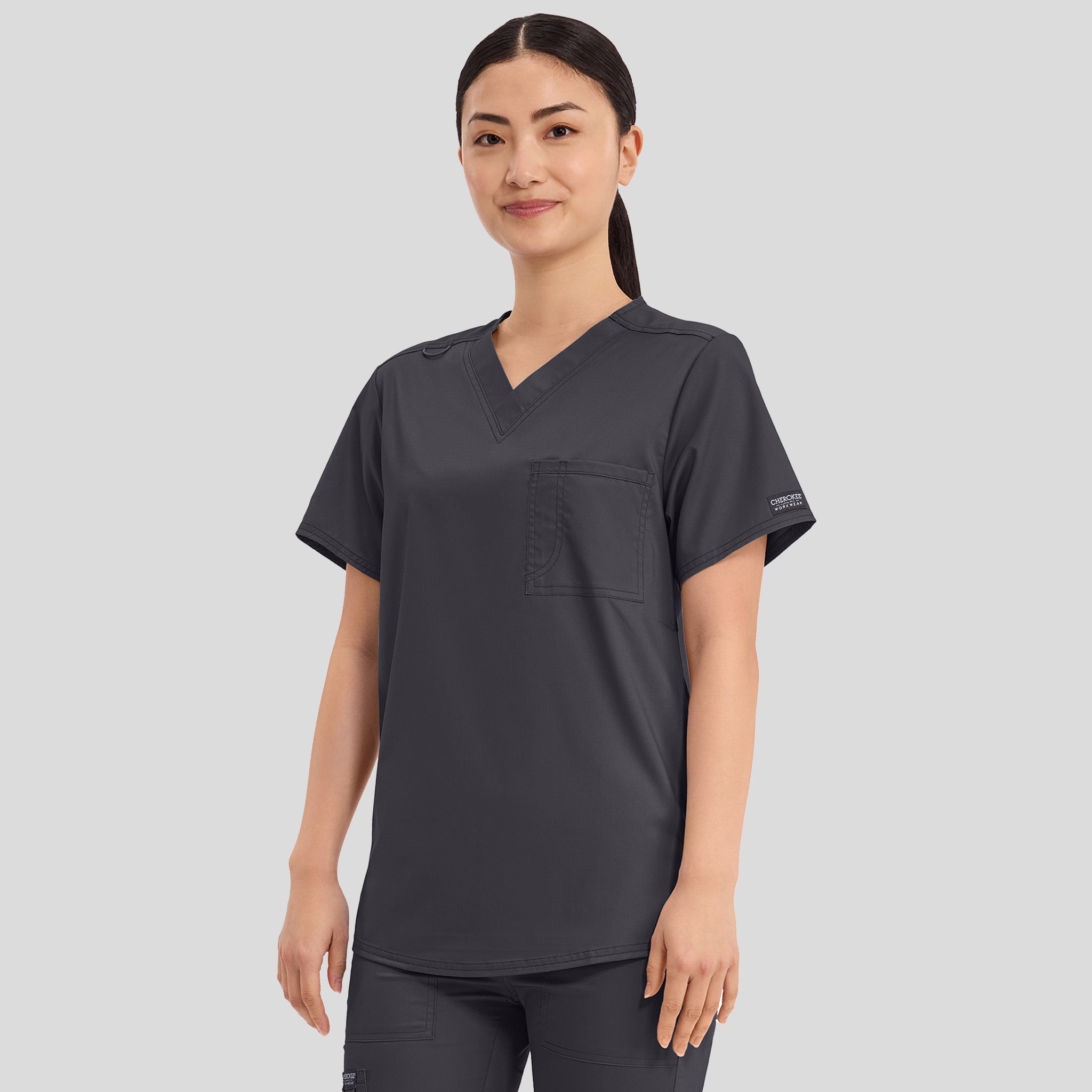 Unisex Tuck-In V-Neck Scrub Top | Pewter