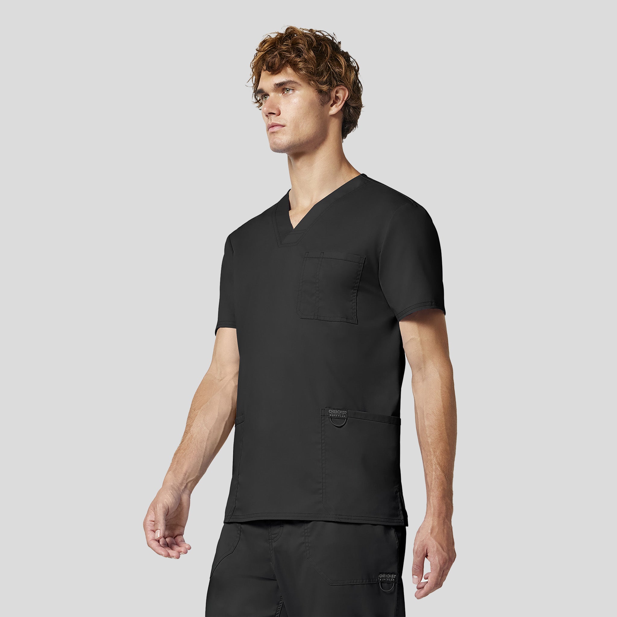 Men's Utility 3-Pocket V-Neck Scrub Top | Black