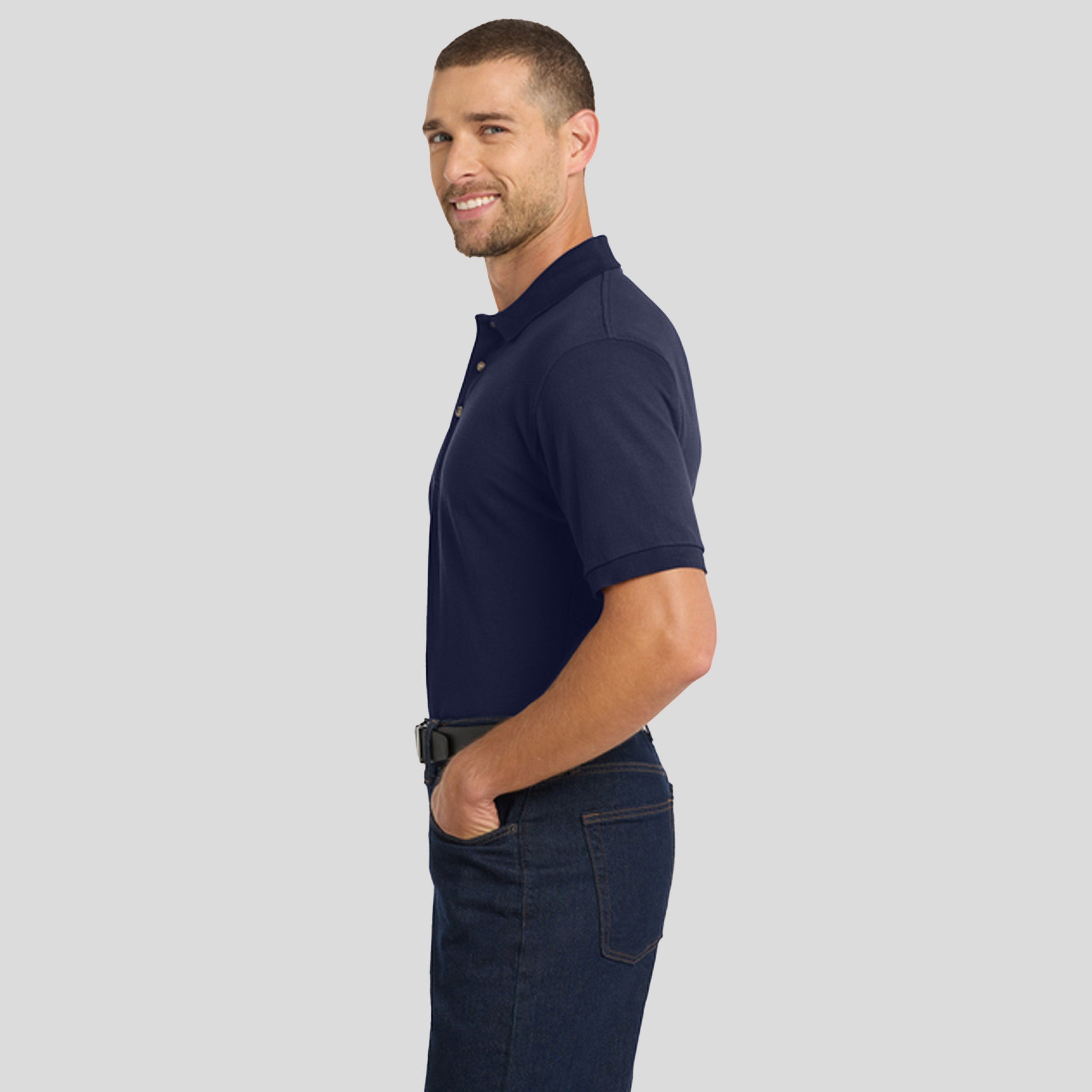 Heavyweight Cotton Pique Polo | Navy