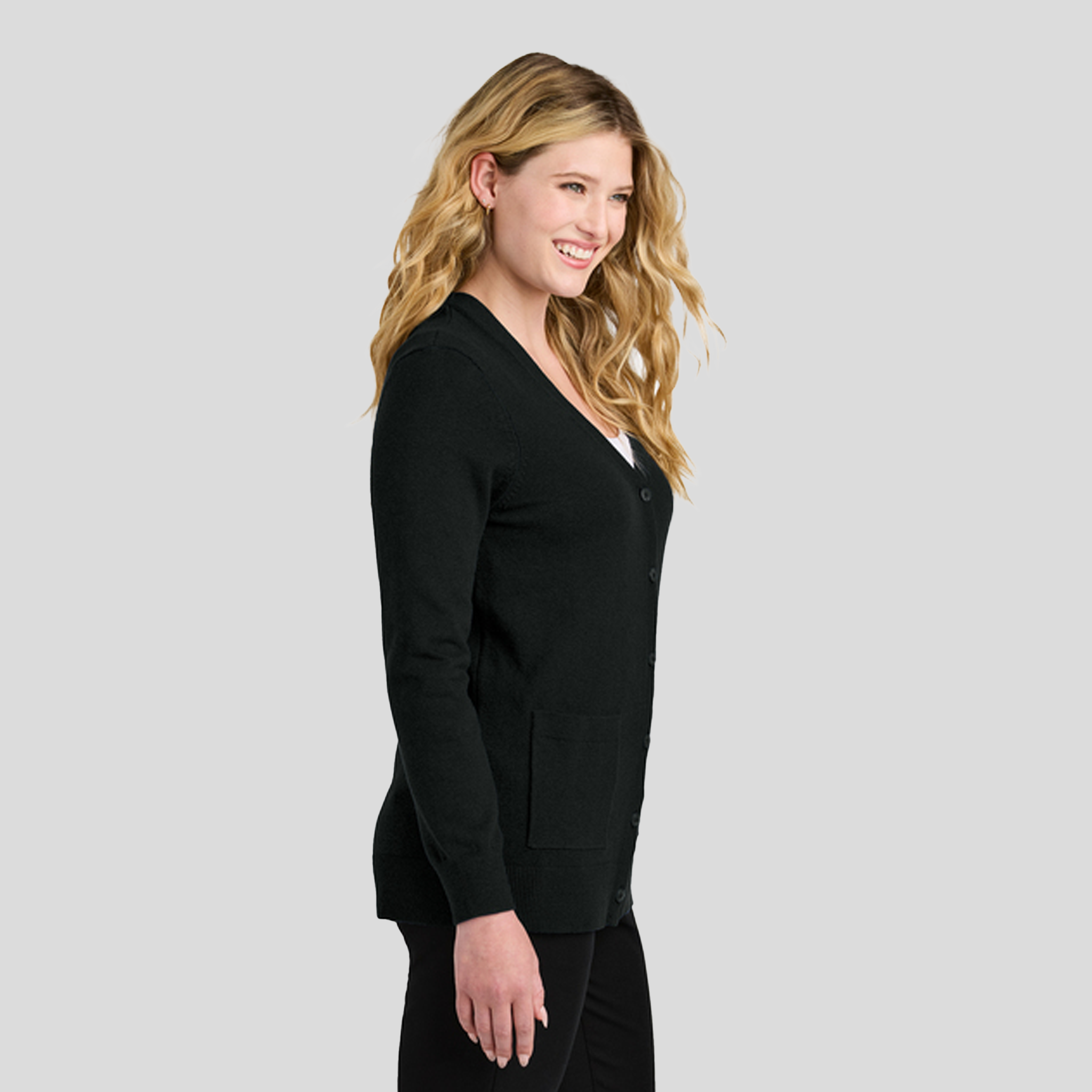 Women’s Easy Care Button-Up Cardigan Sweater | Deep Black