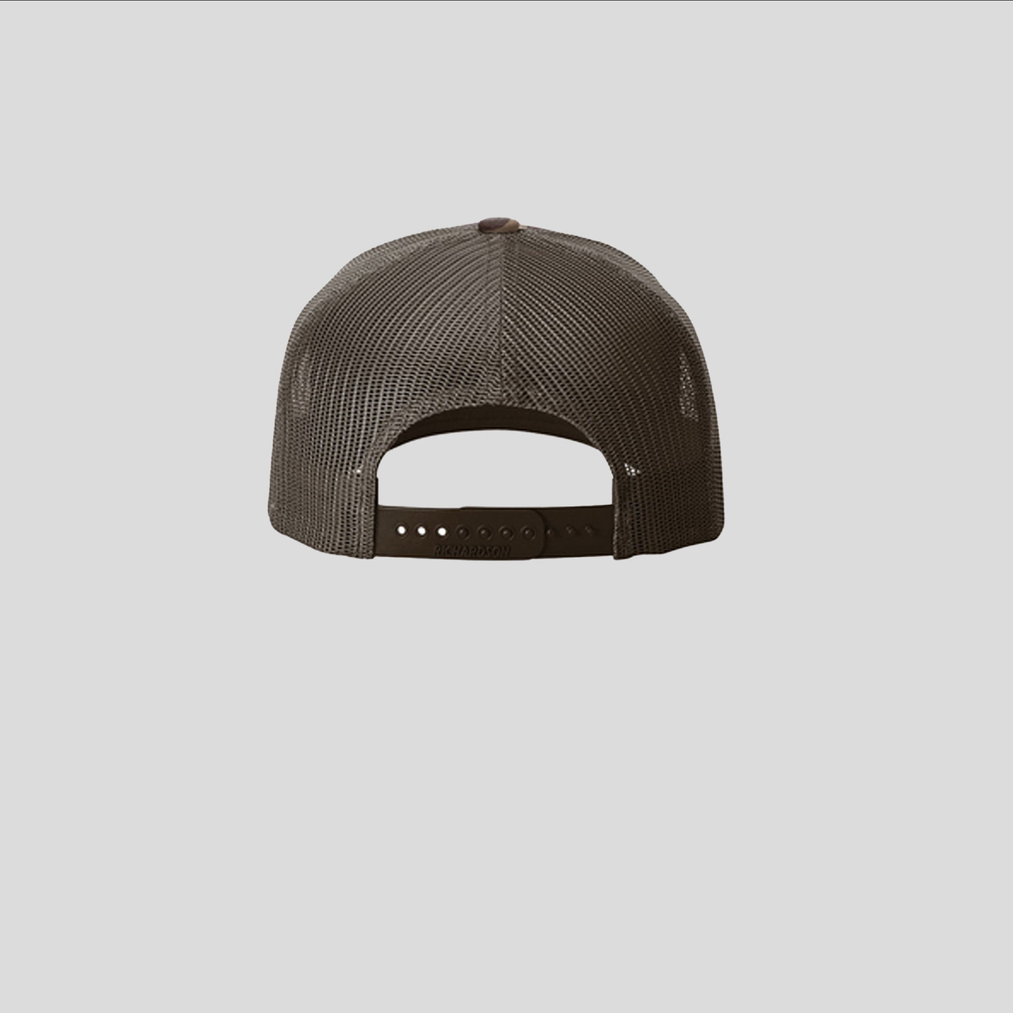 Printed Five-Panel Trucker Hat | Bark Duck Camo/Brown