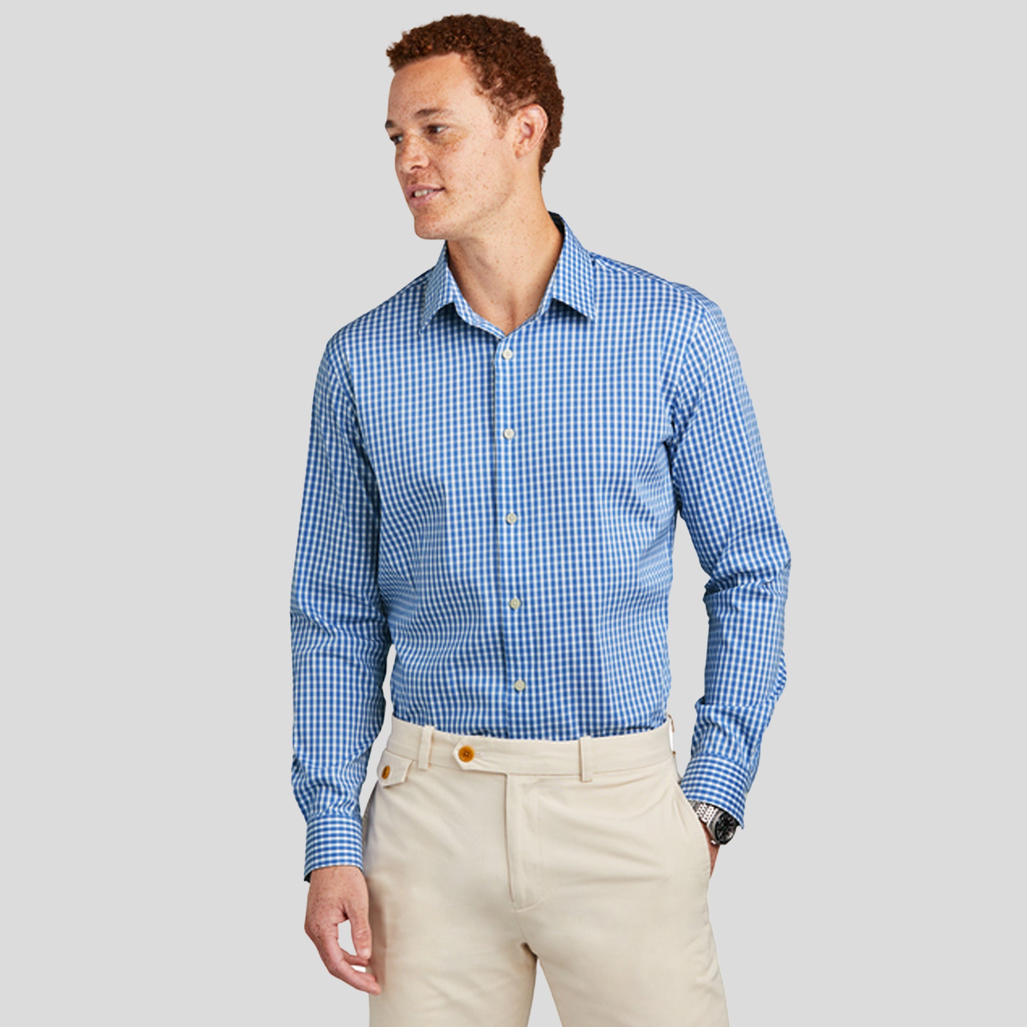 Tech Stretch Patterned Shirt | Charter Blue Check