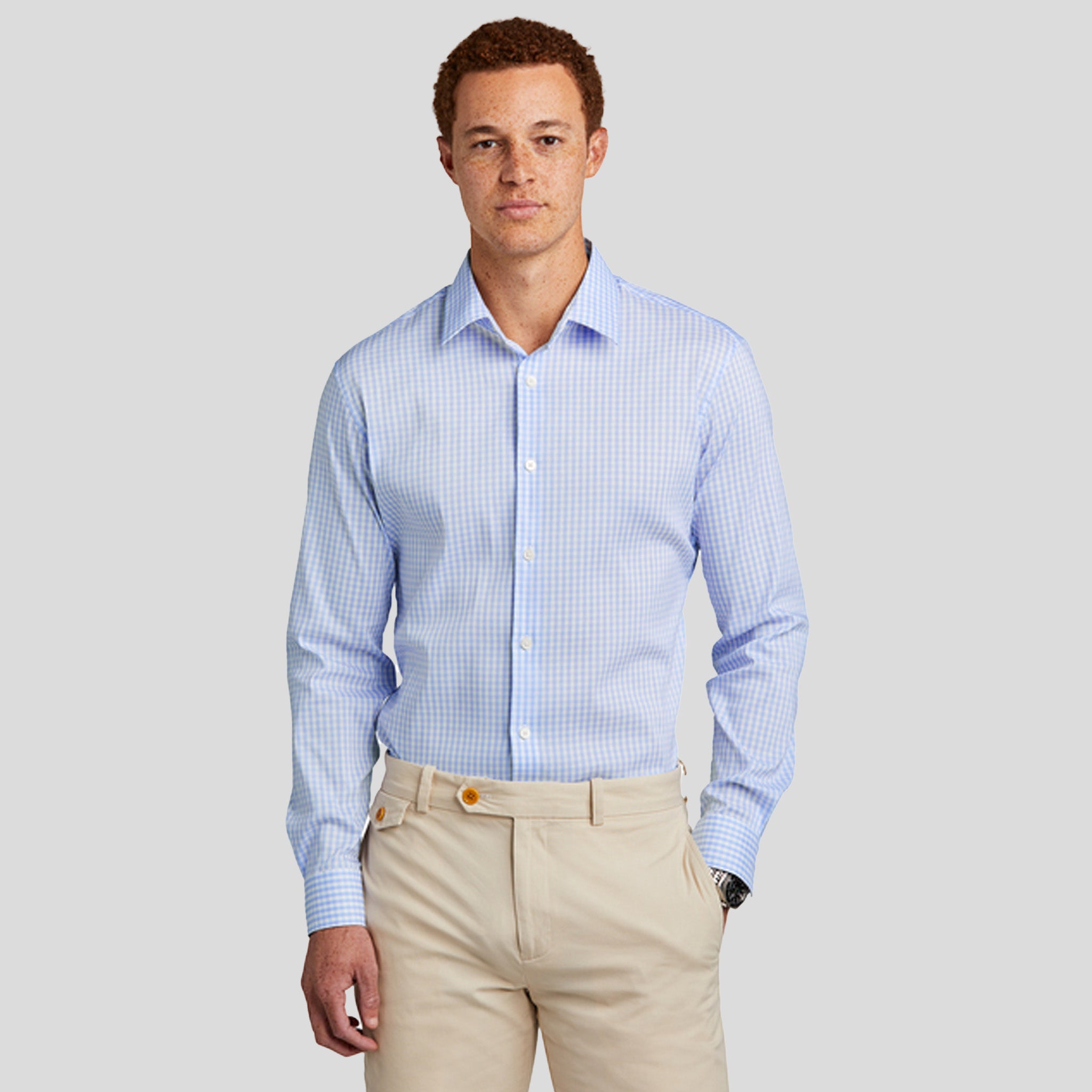Tech Stretch Patterned Shirt | Newport Blue/Pearl Pink Fine Check