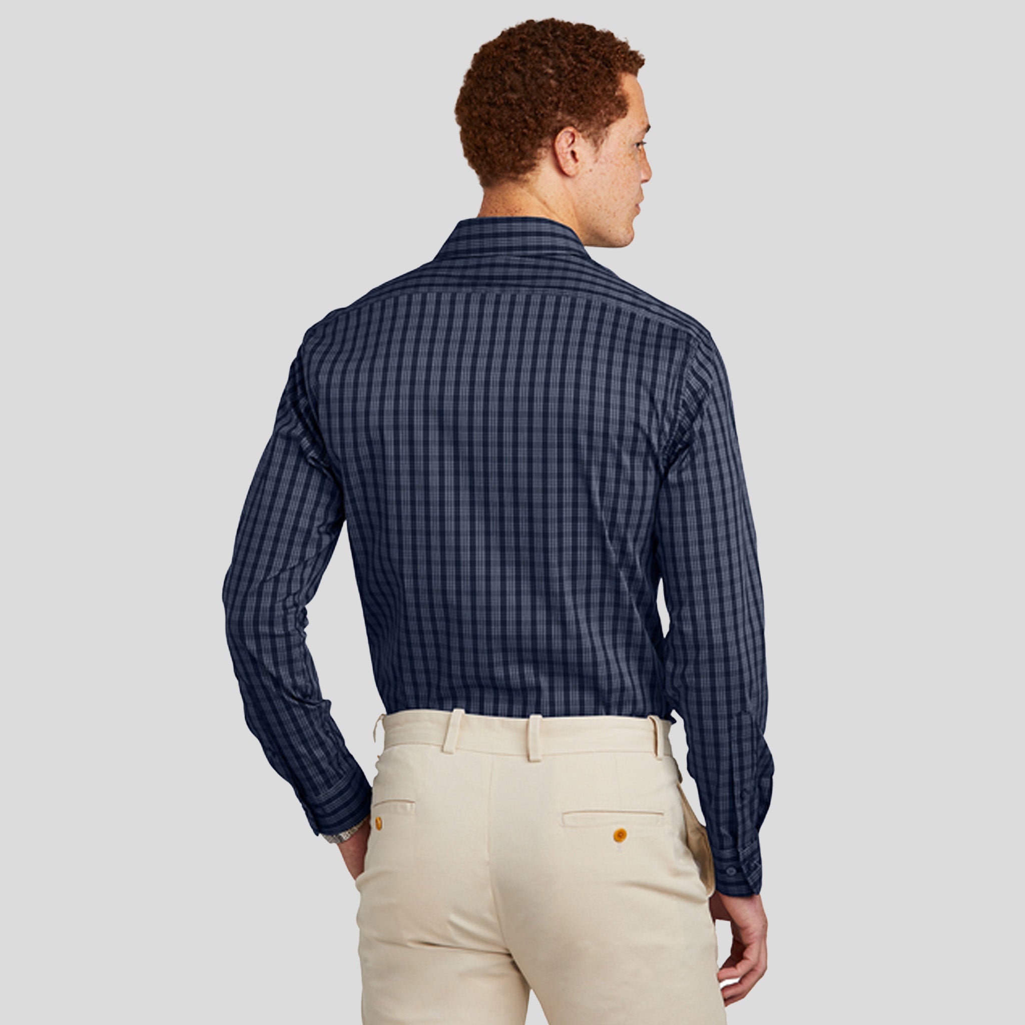 Tech Stretch Patterned Shirt | Navy Blazer/White Grid Check