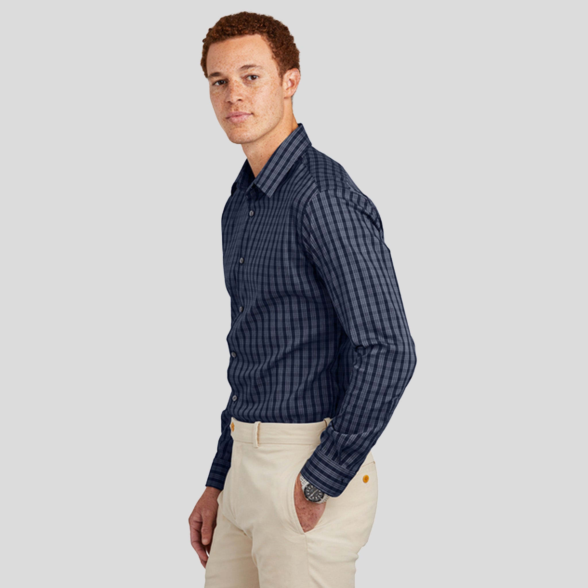 Tech Stretch Patterned Shirt | Navy Blazer/White Grid Check