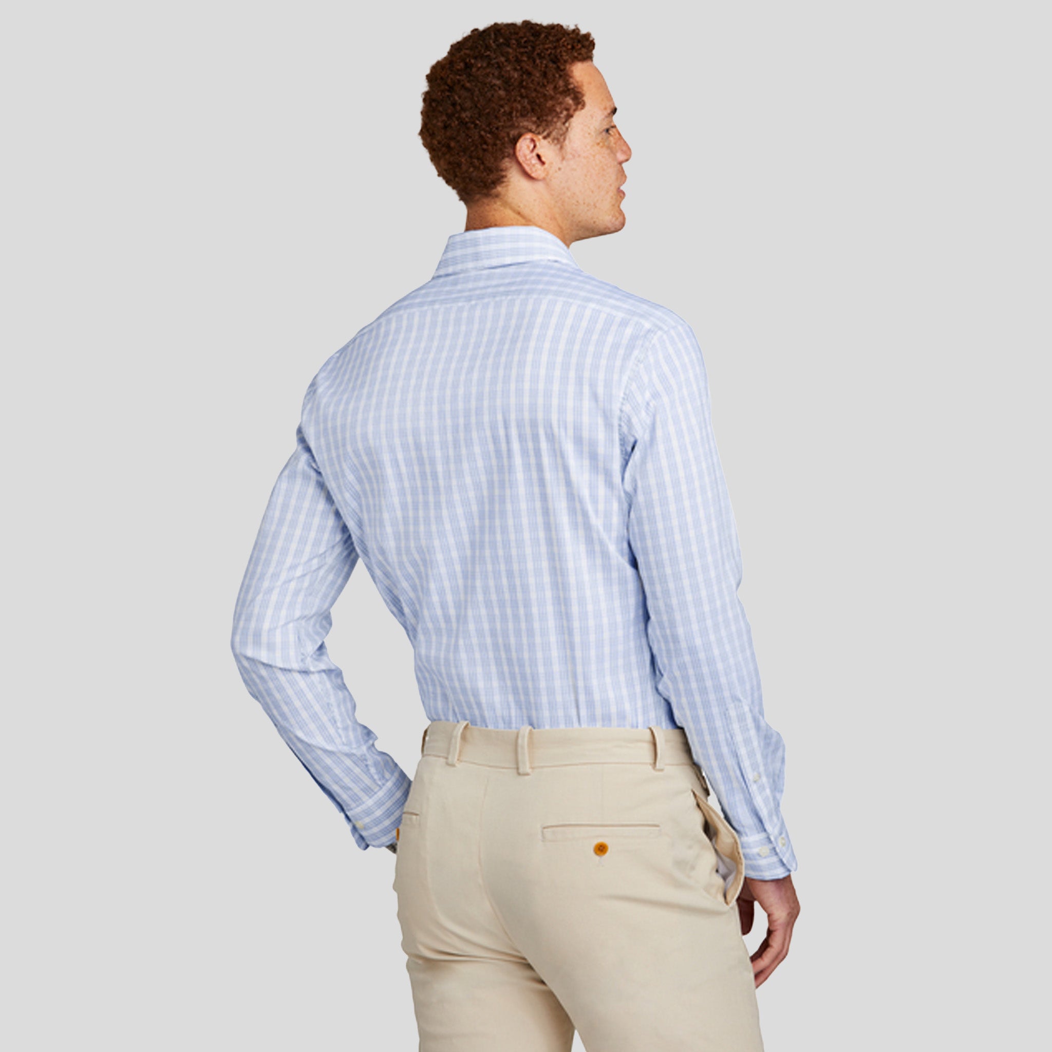 Tech Stretch Patterned Shirt | White/Newport Blue Grid Check
