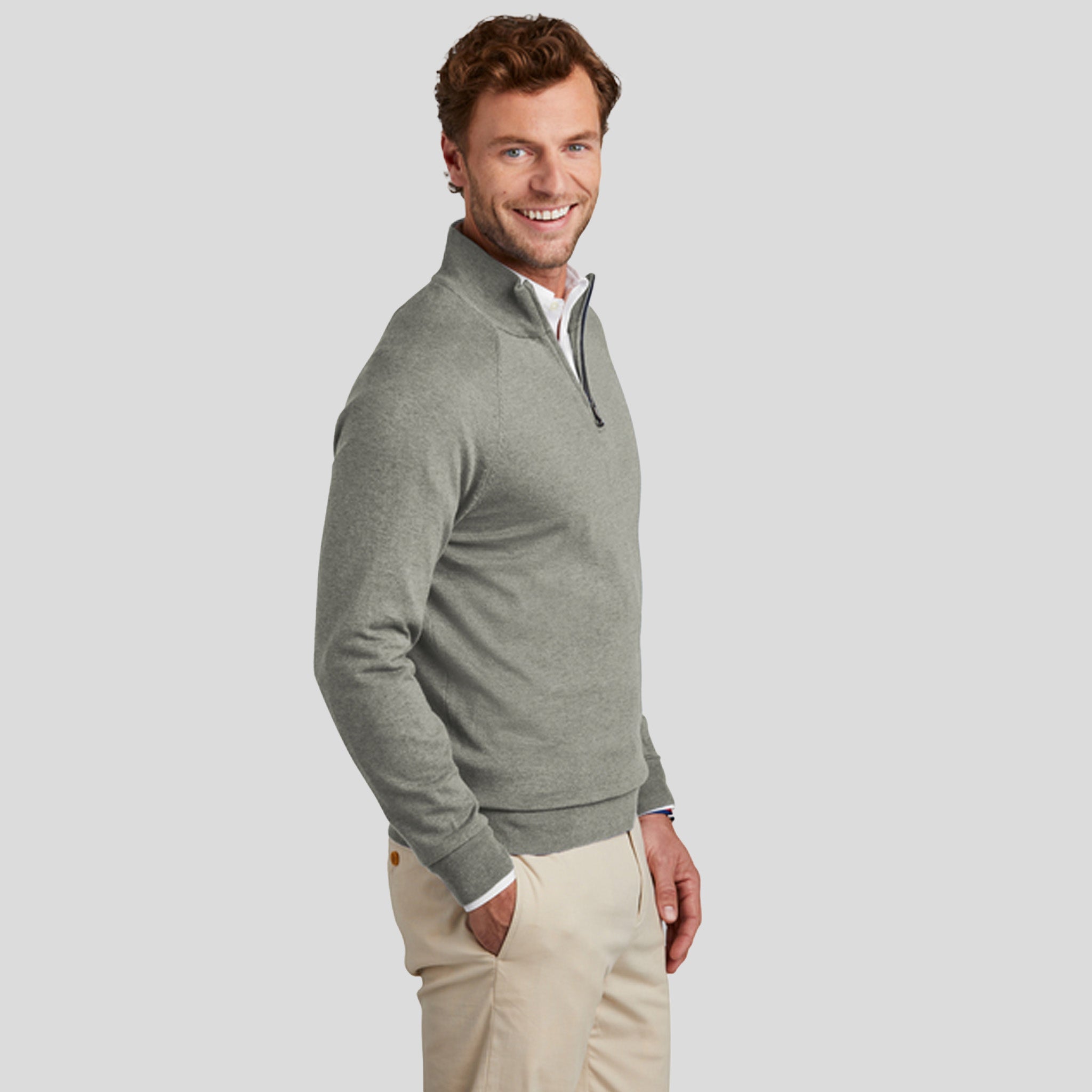 Men's Cotton Stretch 1/4-Zip Sweater | Light Shadow Grey Heather