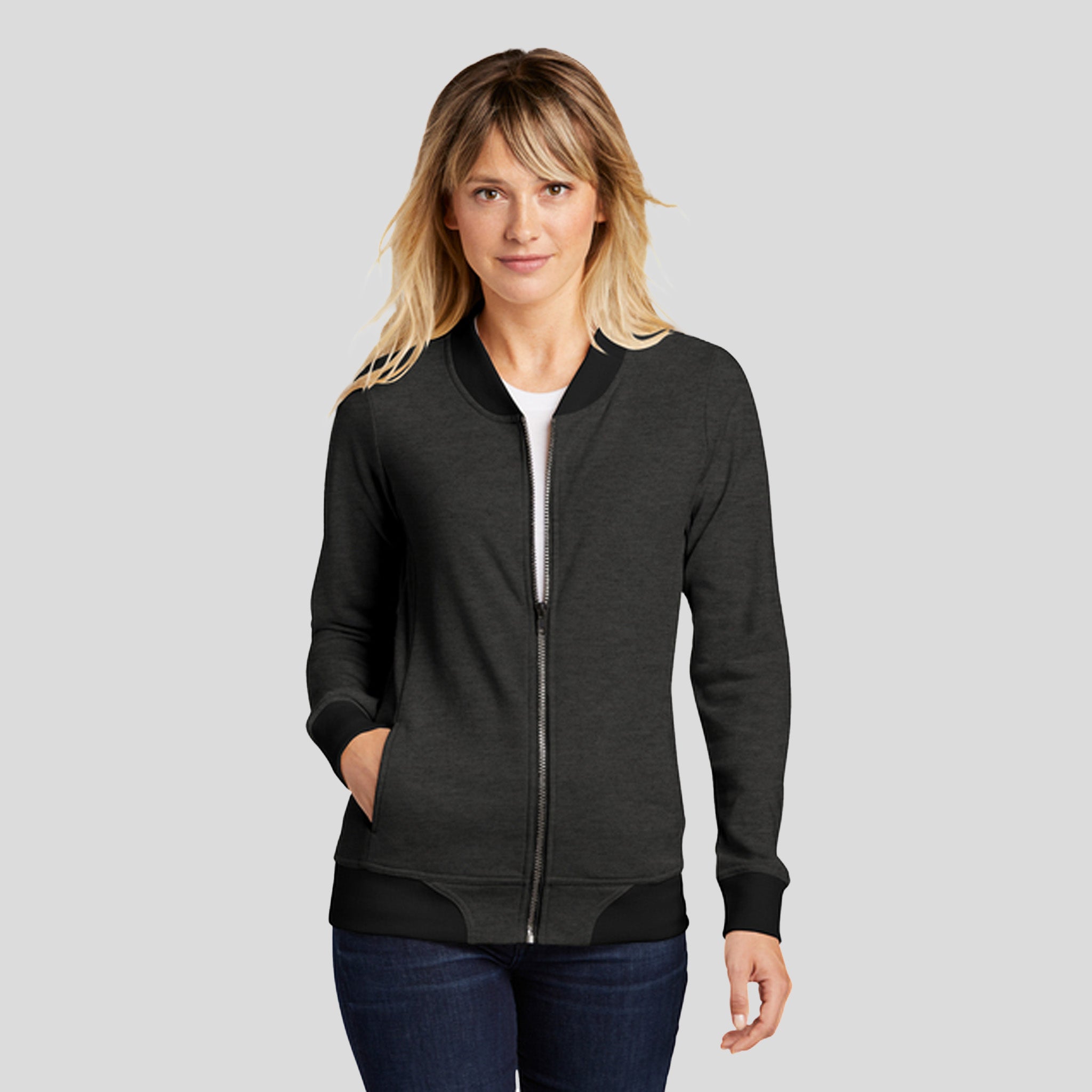 Women's Lightweight French Terry Bomber | Heather Black