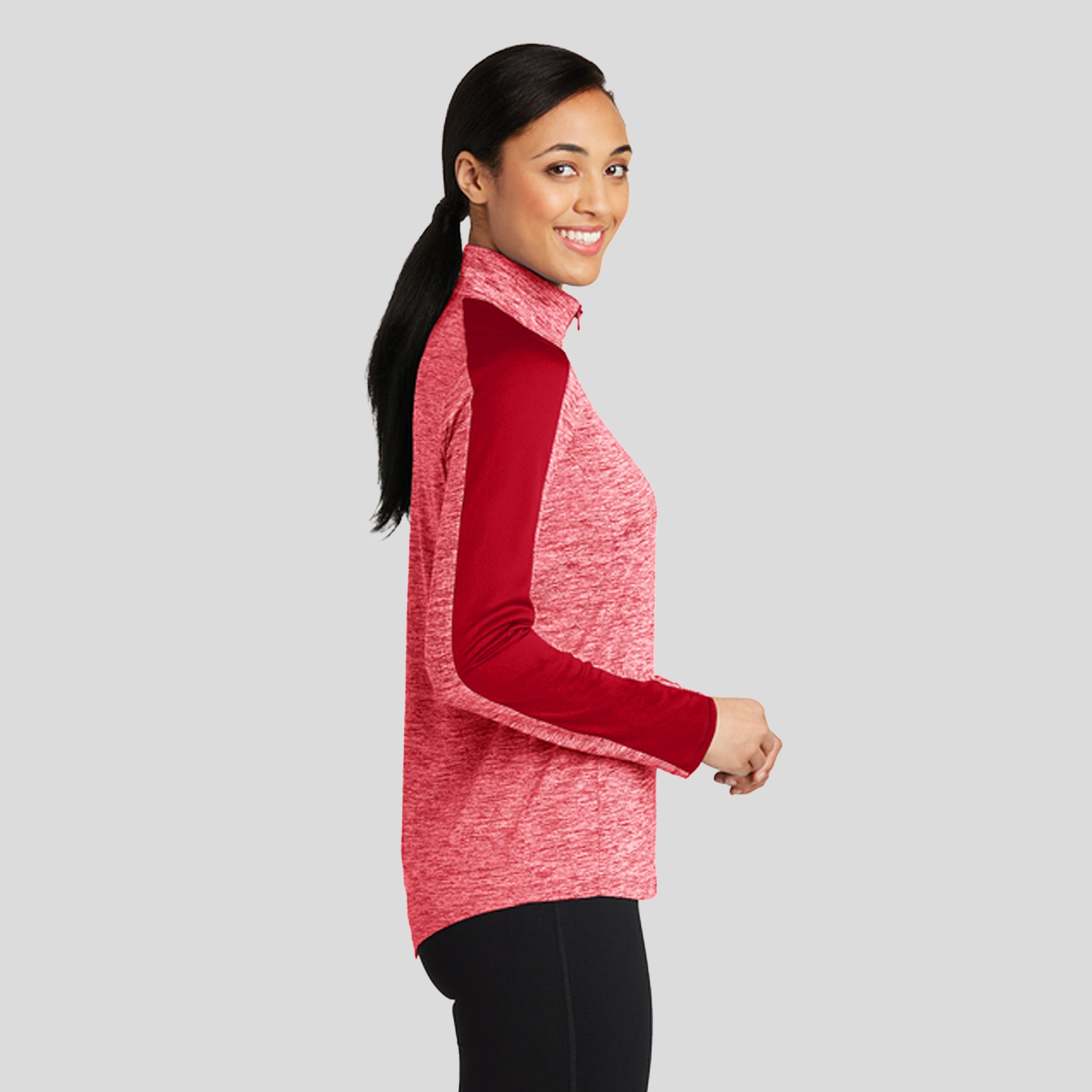 Women's PosiCharge® Electric Heather Colorblock 1/4-Zip Pullover | Deep Red Electric/Deep Red