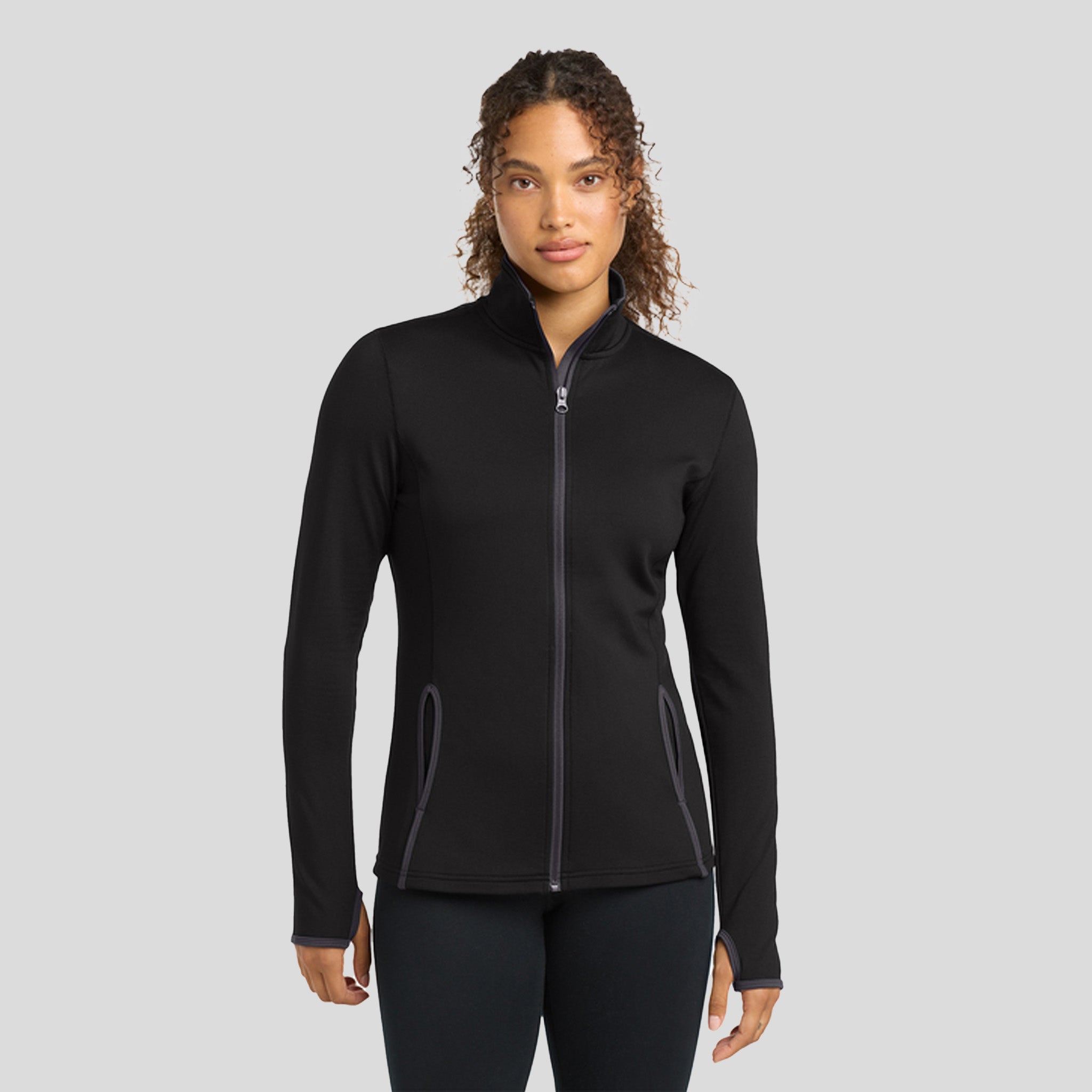 Women's Sport-Wick® Stretch Contrast Full-Zip Jacket | Black/Charcoal Grey