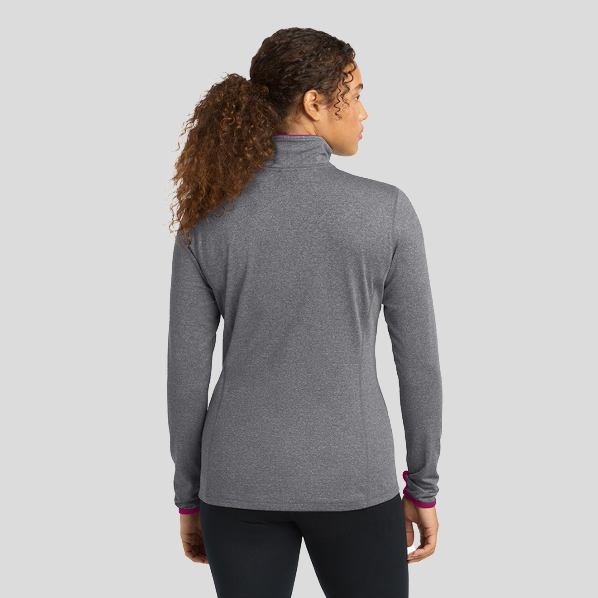 Women's Sport-Wick® Stretch Contrast Full-Zip Jacket | Charcoal Grey Heather/Pink Rush