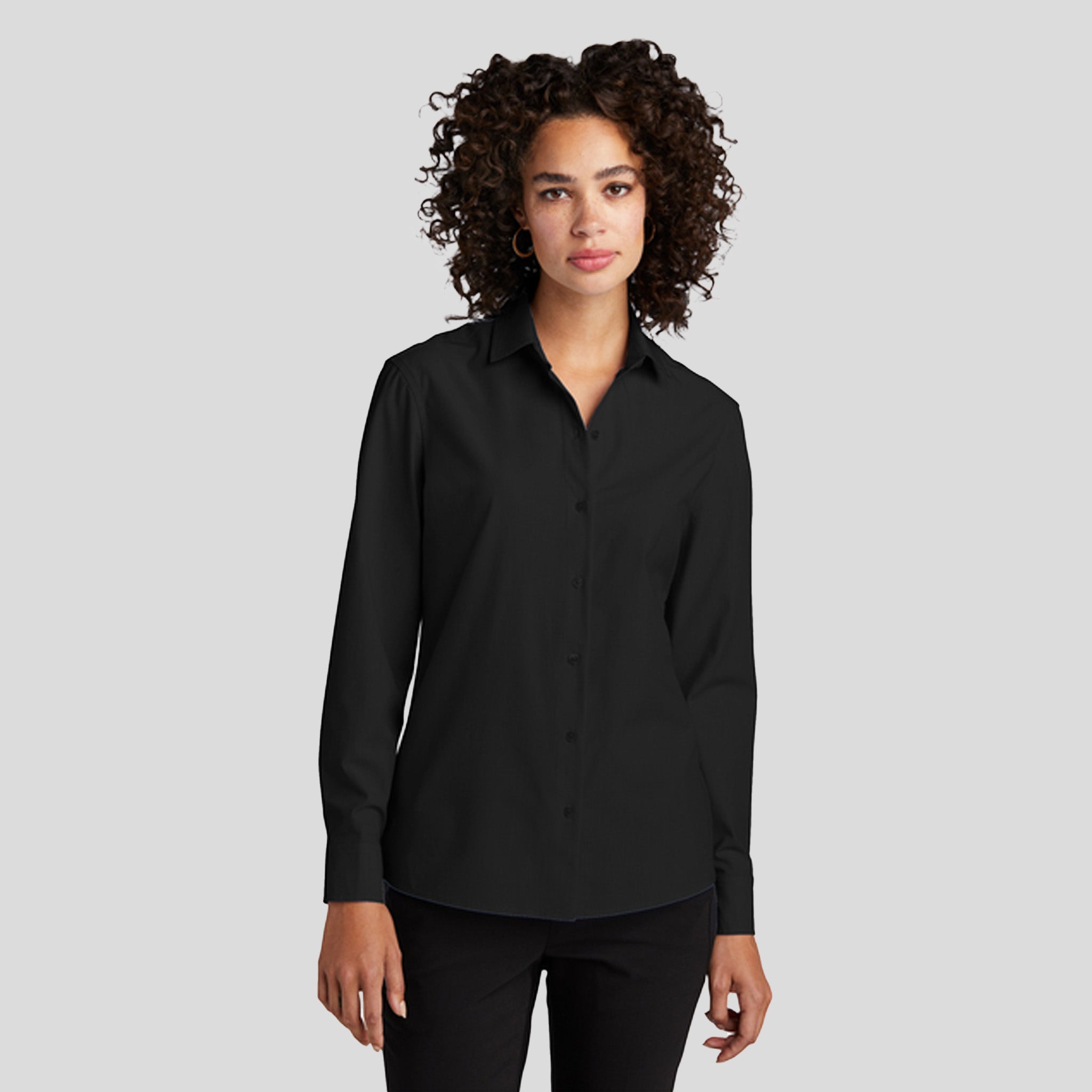 Women’s Long Sleeve Stretch Woven Shirt | Deep Black