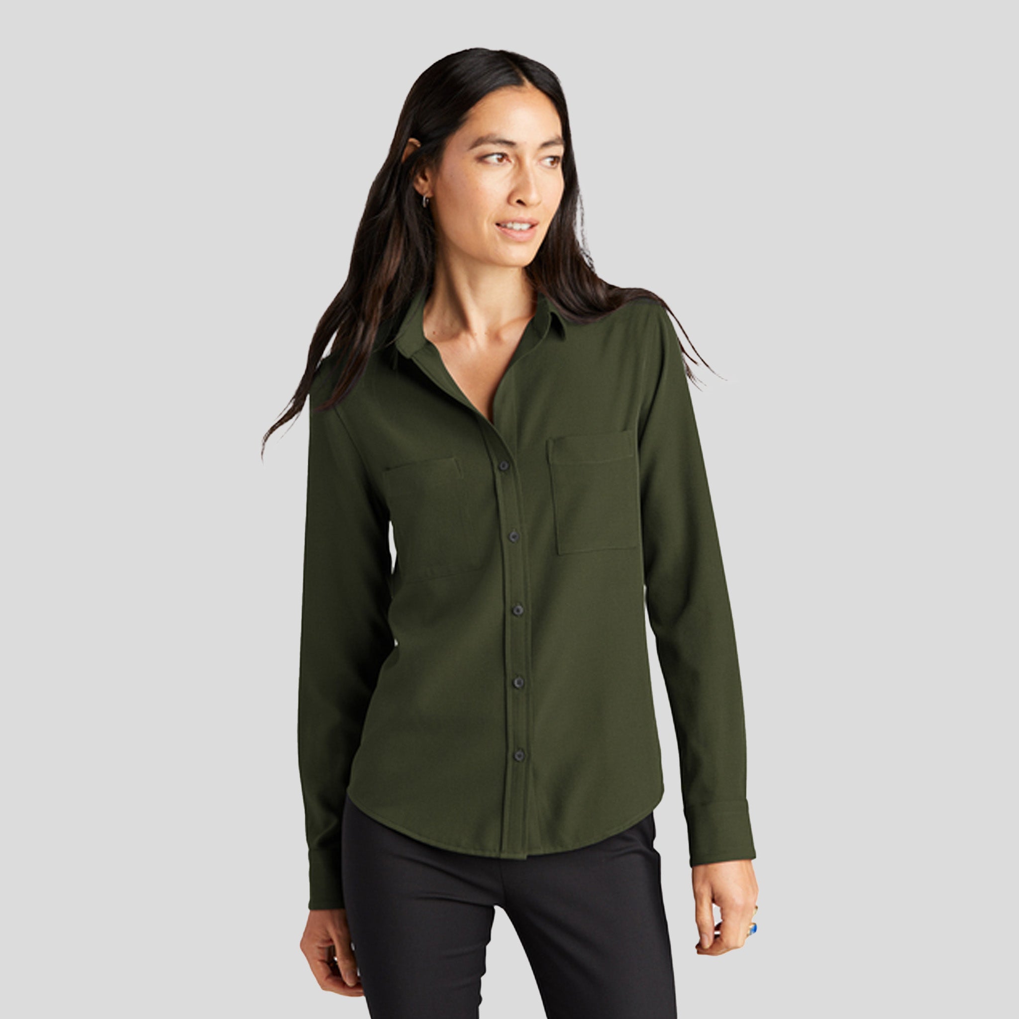 Women's Stretch Crepe Long Sleeve Camp Blouse | Townsend Green