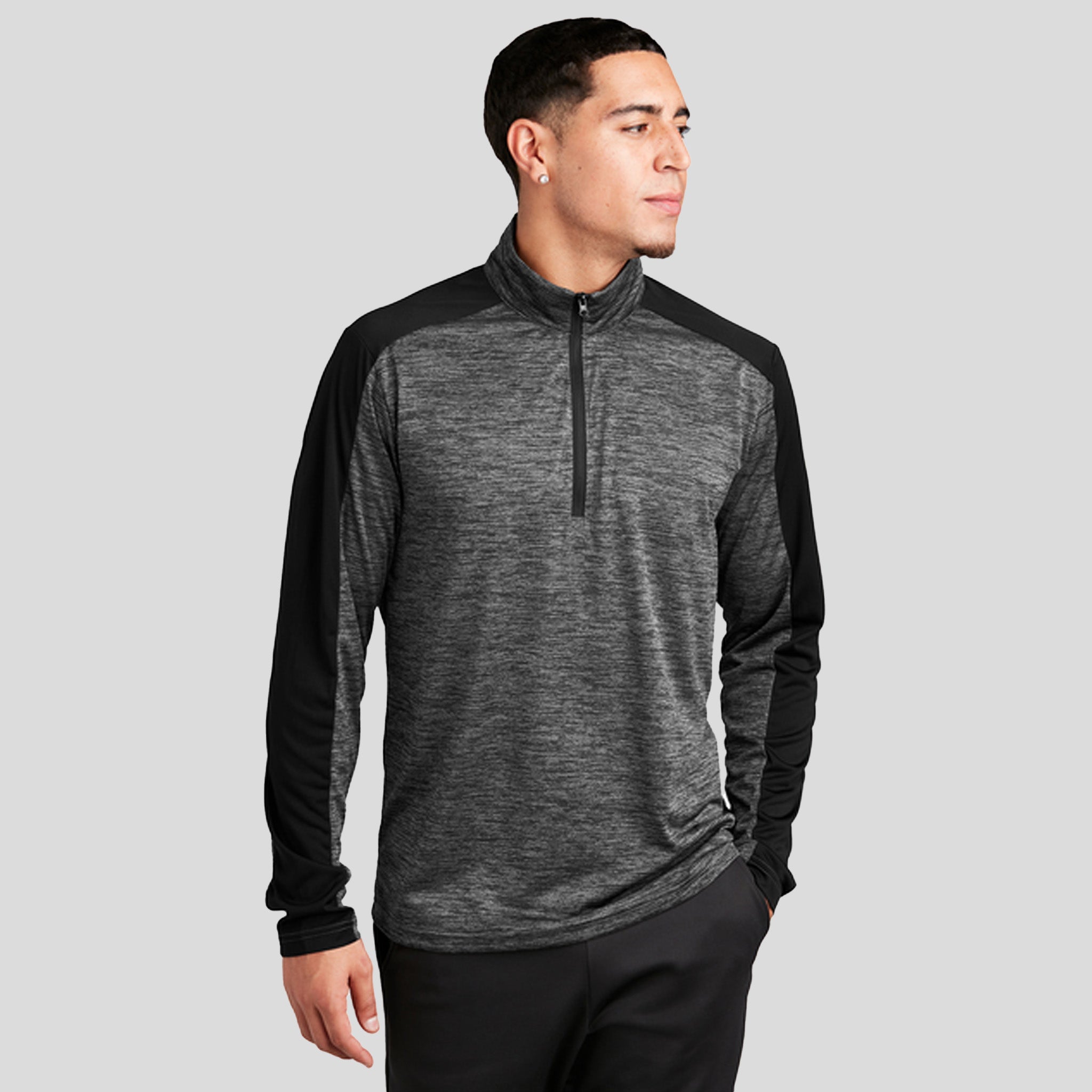 PosiCharge® Electric Heather Colorblock 1/4-Zip Pullover | Grey-Black Electric/Black