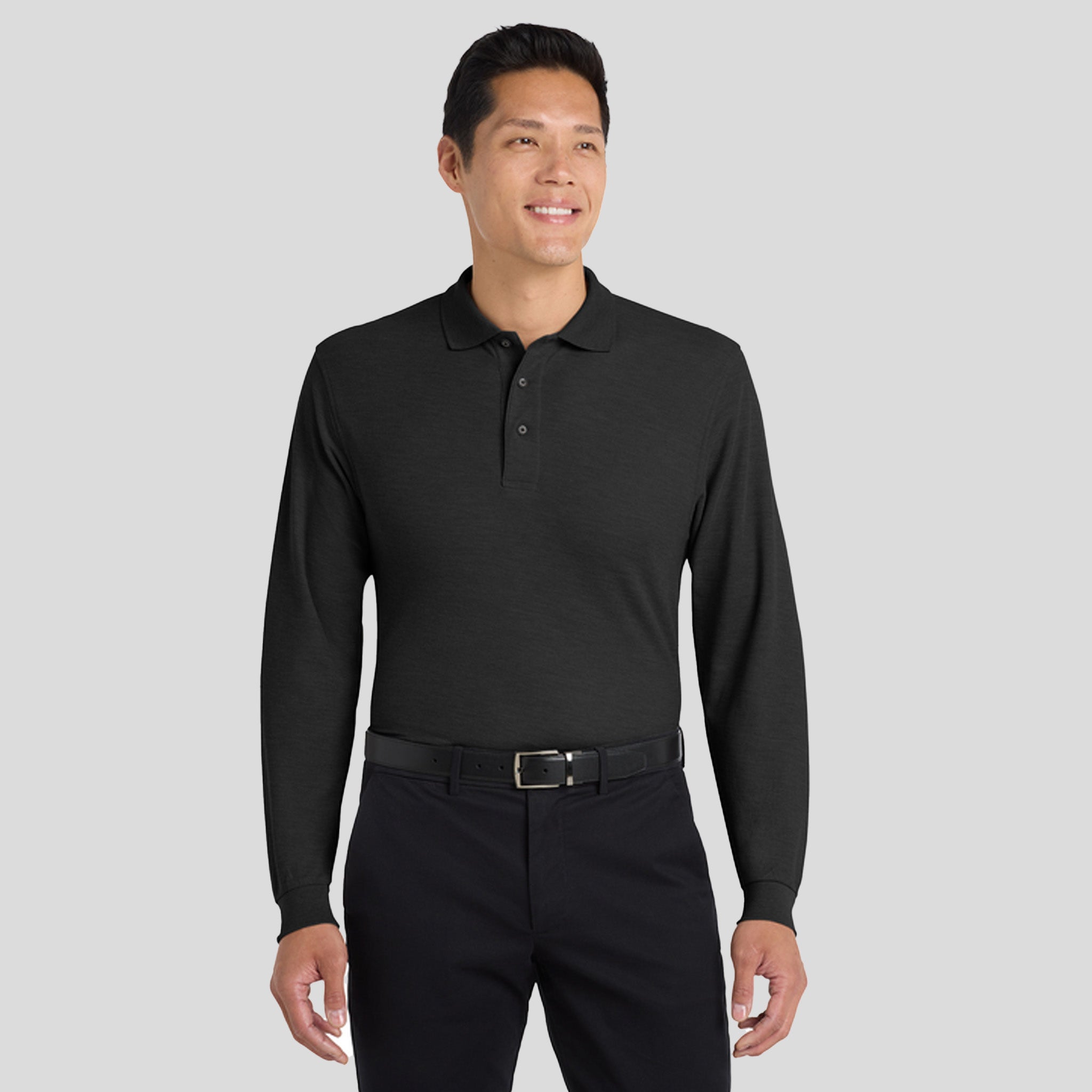 Tall Silk Touch Long Sleeve Polo | Black