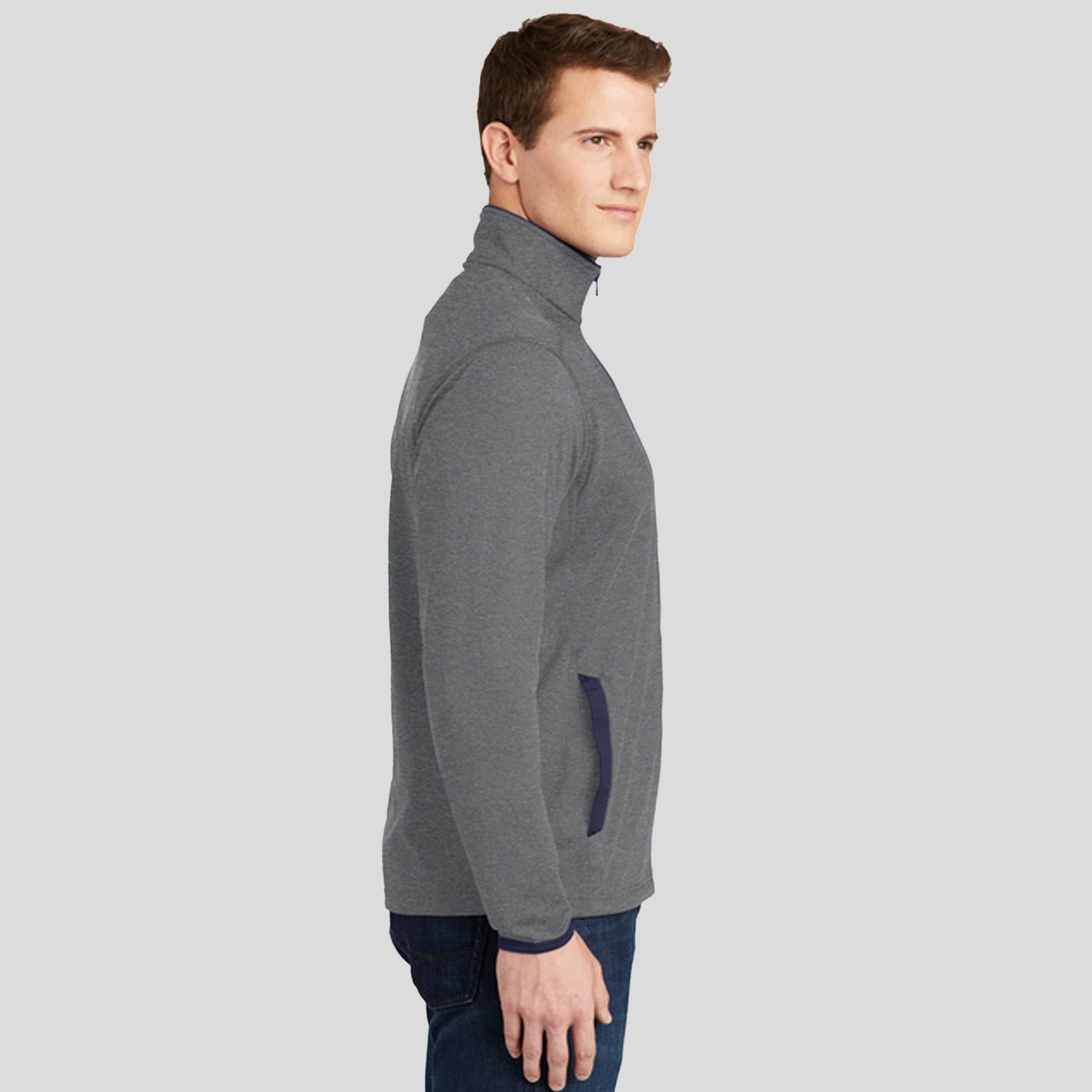 Sport-Wick® Stretch Contrast Full-Zip Jacket | Charcoal Grey Heather/True Navy