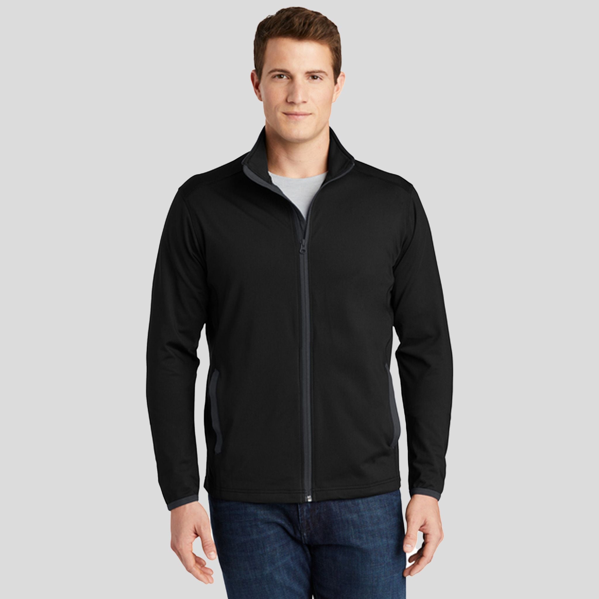 Sport-Wick® Stretch Contrast Full-Zip Jacket | Black/Charcoal Grey
